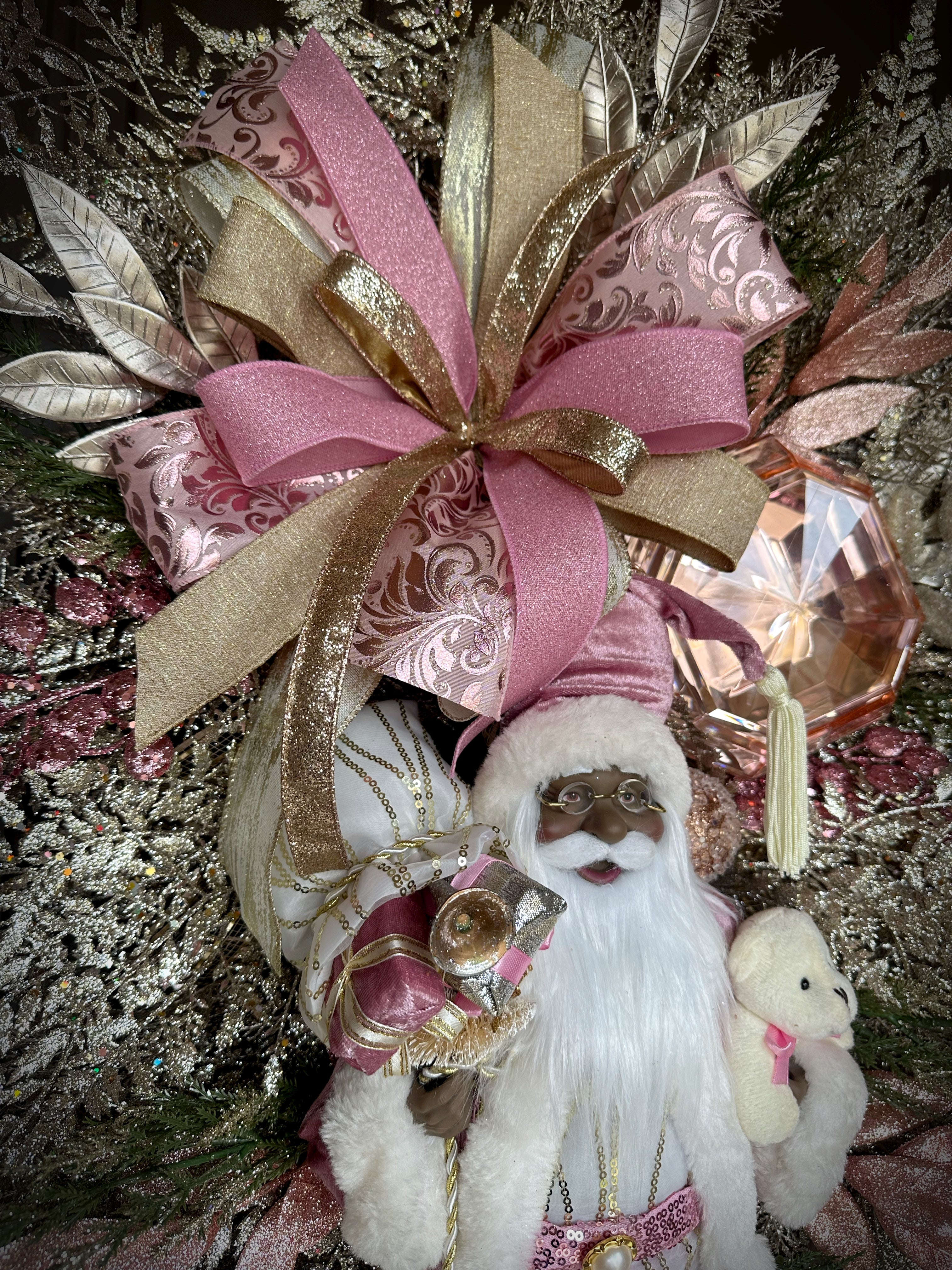 Pink Black Santa Wreath