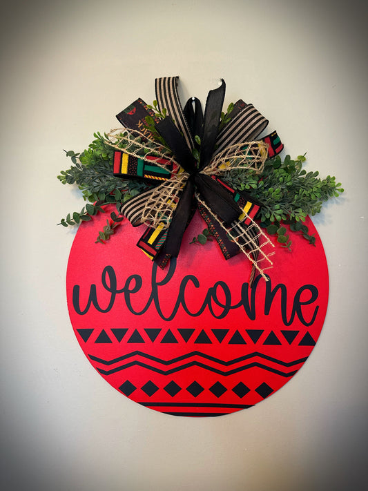 Red welcome door hanger
