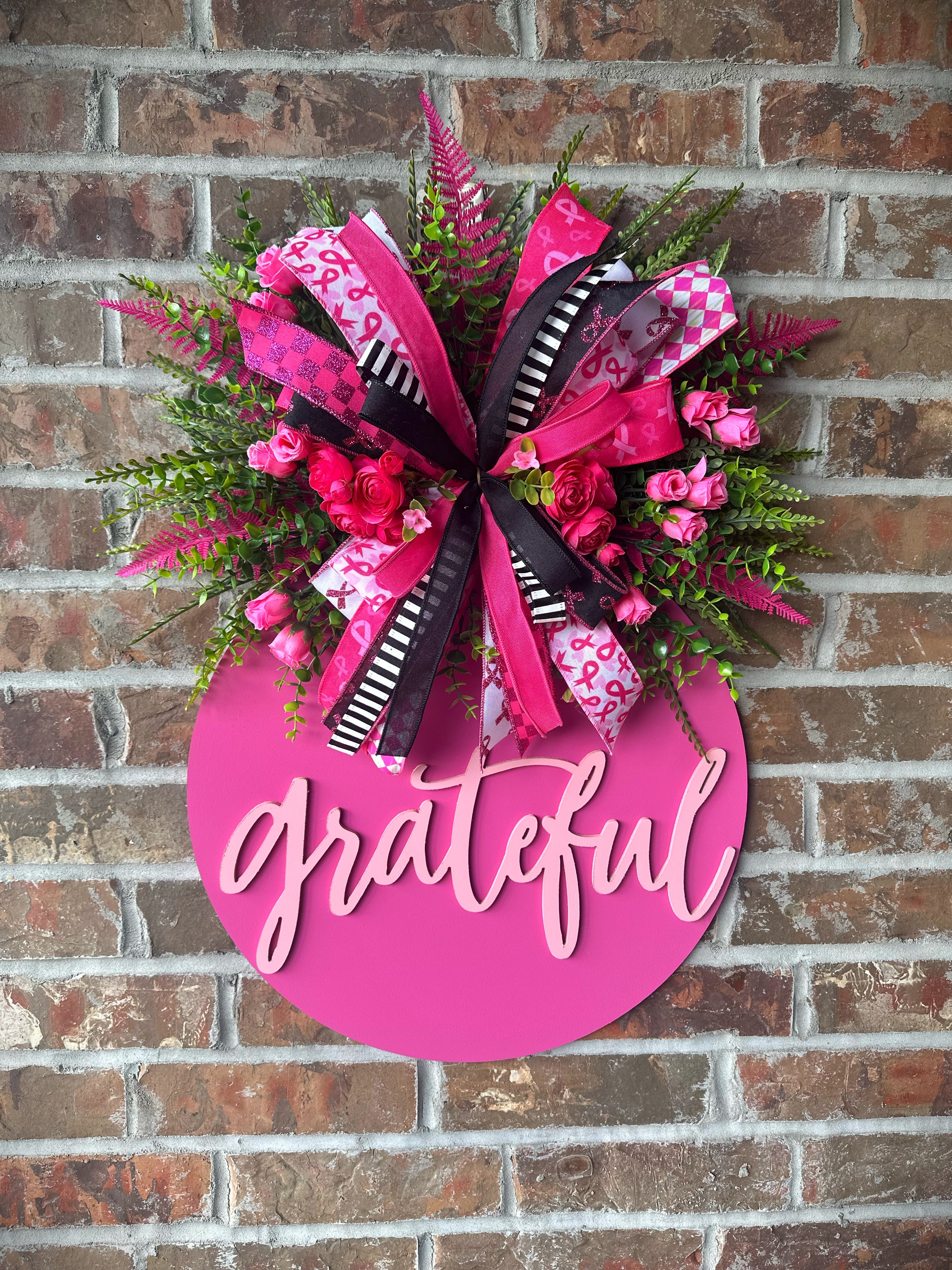 Grateful Breast Cancer Awareness Door Hanger