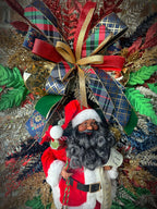 Black Santa Wreath Navy, Red, Green, and Gold