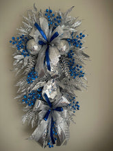 Load image into Gallery viewer, Silver/ Blue Christmas Wreath
