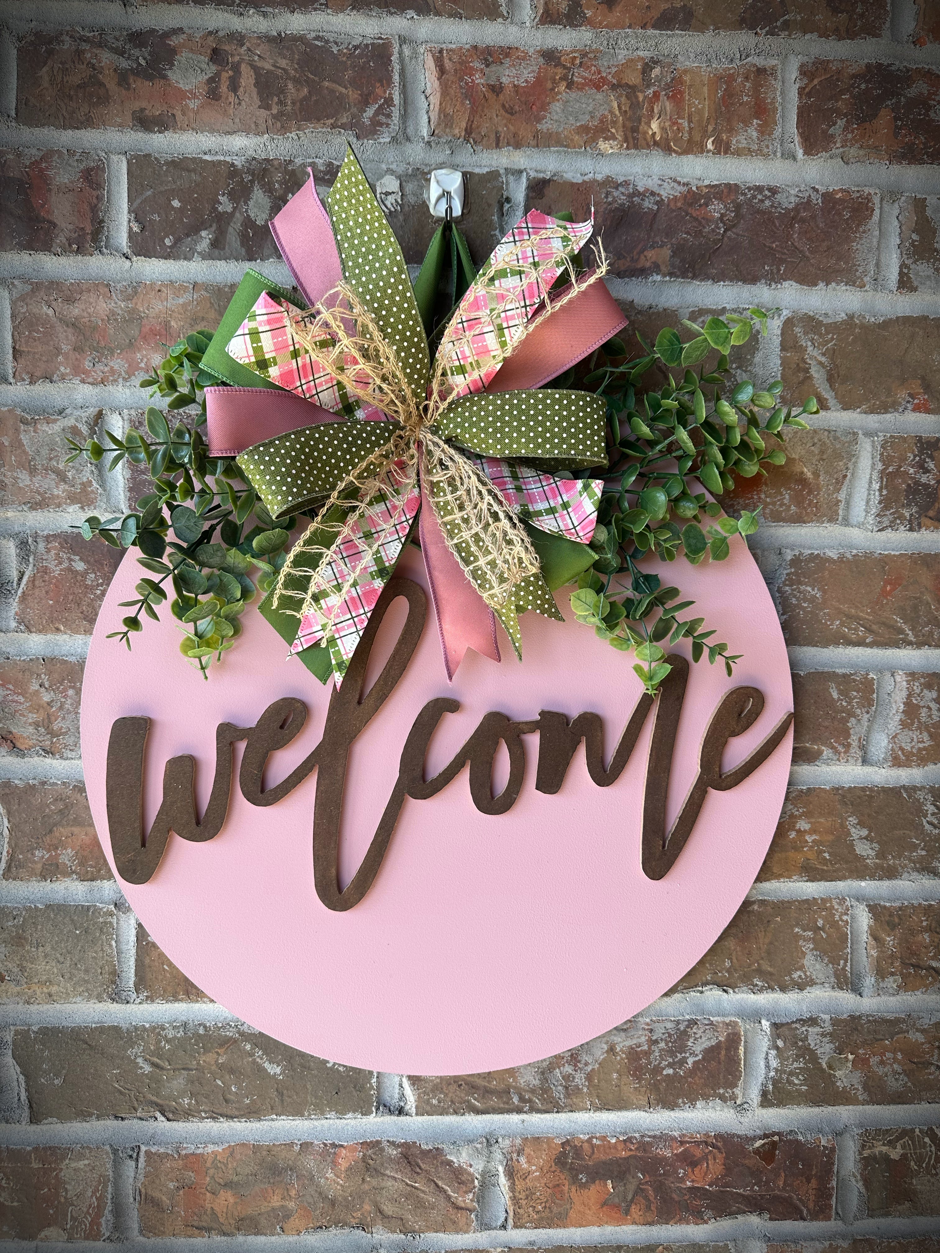 Pink & Green “Welcome” Door Hanger