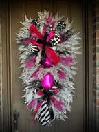 Fuchsia/Silver/ Black/ White Luxury Christmas swag wreath