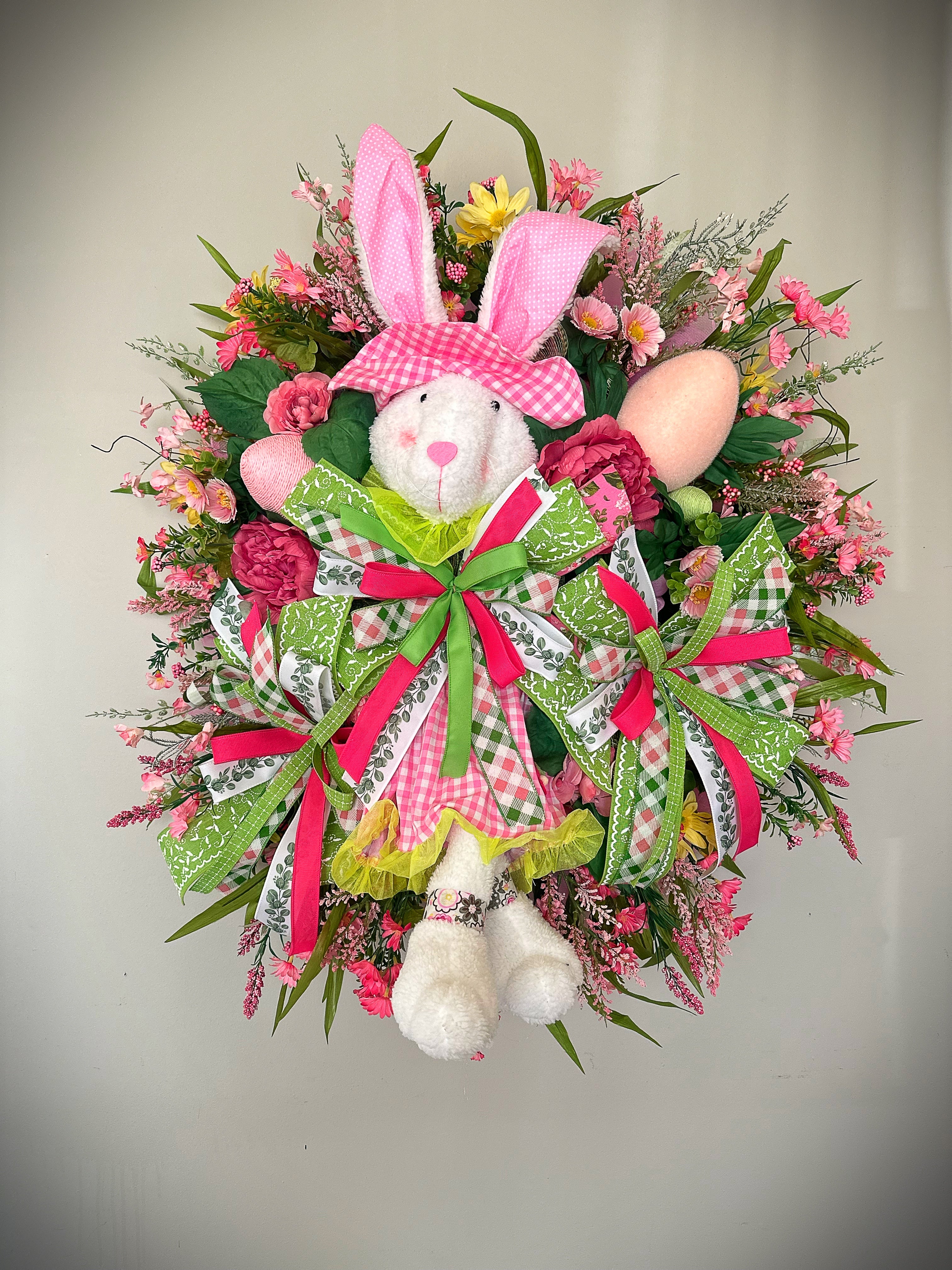 Pink/ Green Easter Bunny Wreath