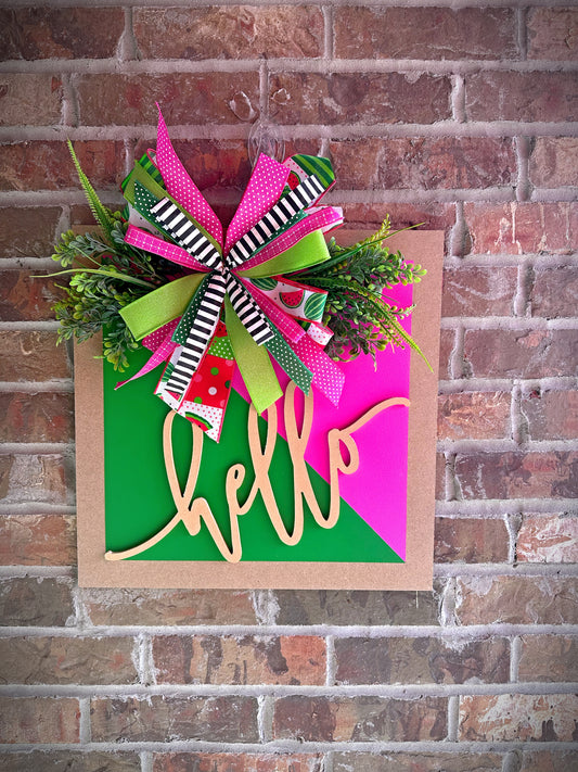 Square PinkGreen Hello Watermelon Door Hanger
