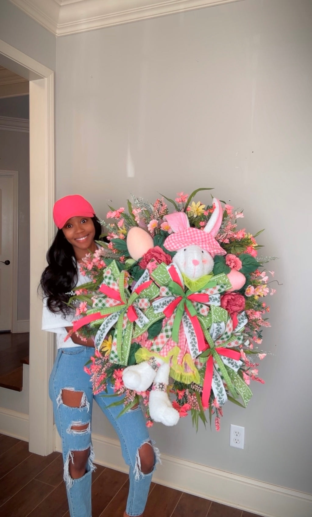 Pink/ Green Easter Bunny Wreath