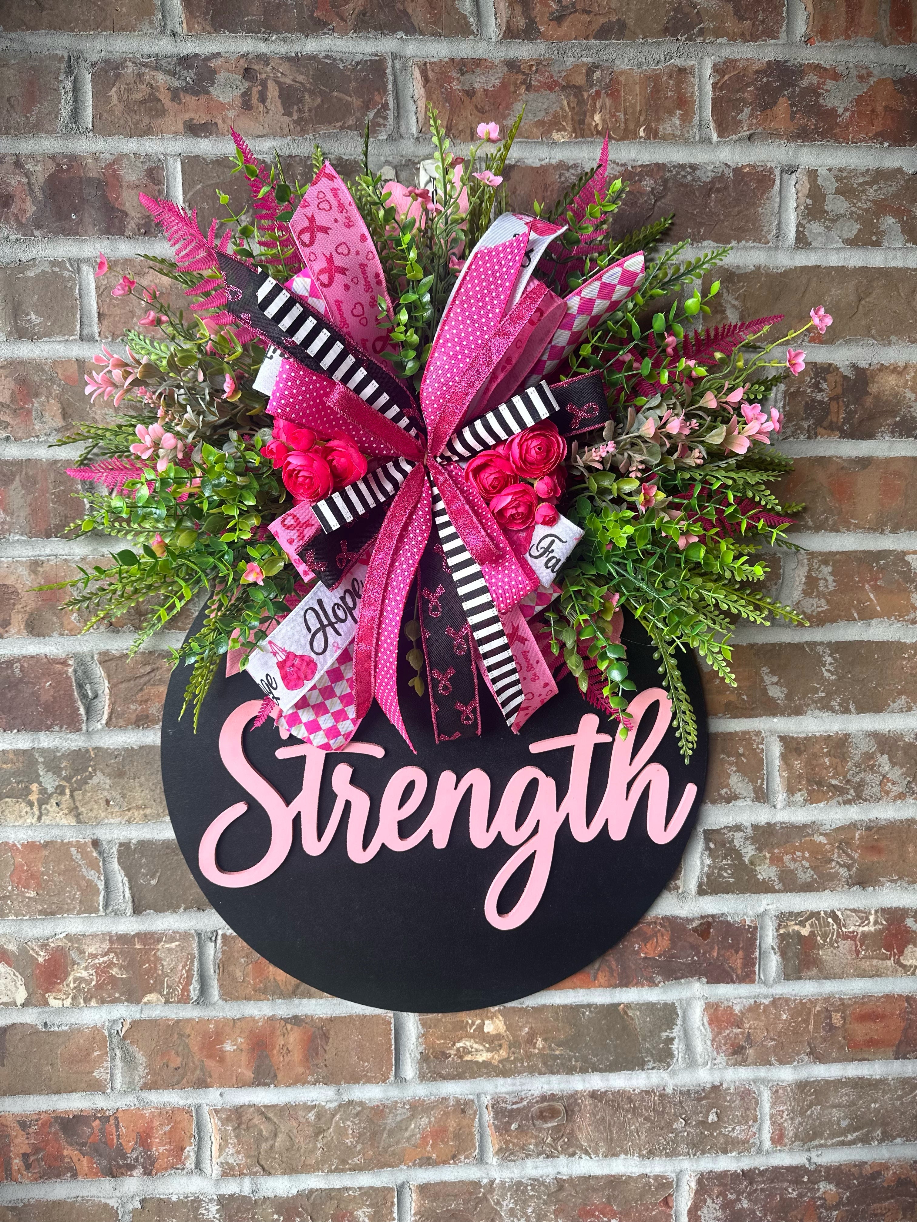 Strength Breast Cancer Awareness Door Hanger – Black Base