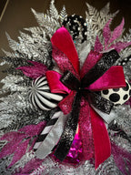 Fuchsia/Silver/ Black/ White Luxury Christmas swag wreath