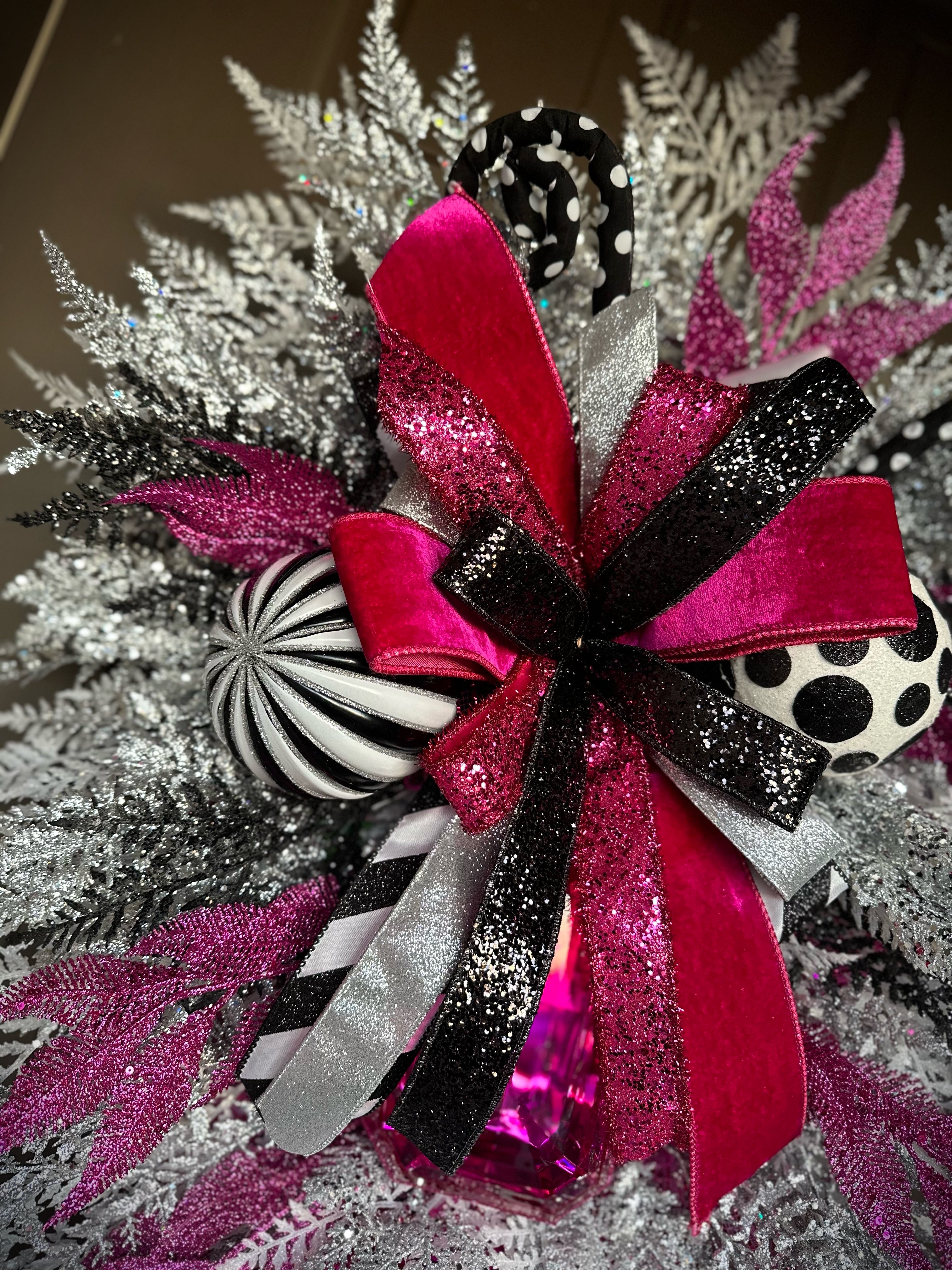 Fuchsia/Silver/ Black/ White Luxury Christmas swag wreath