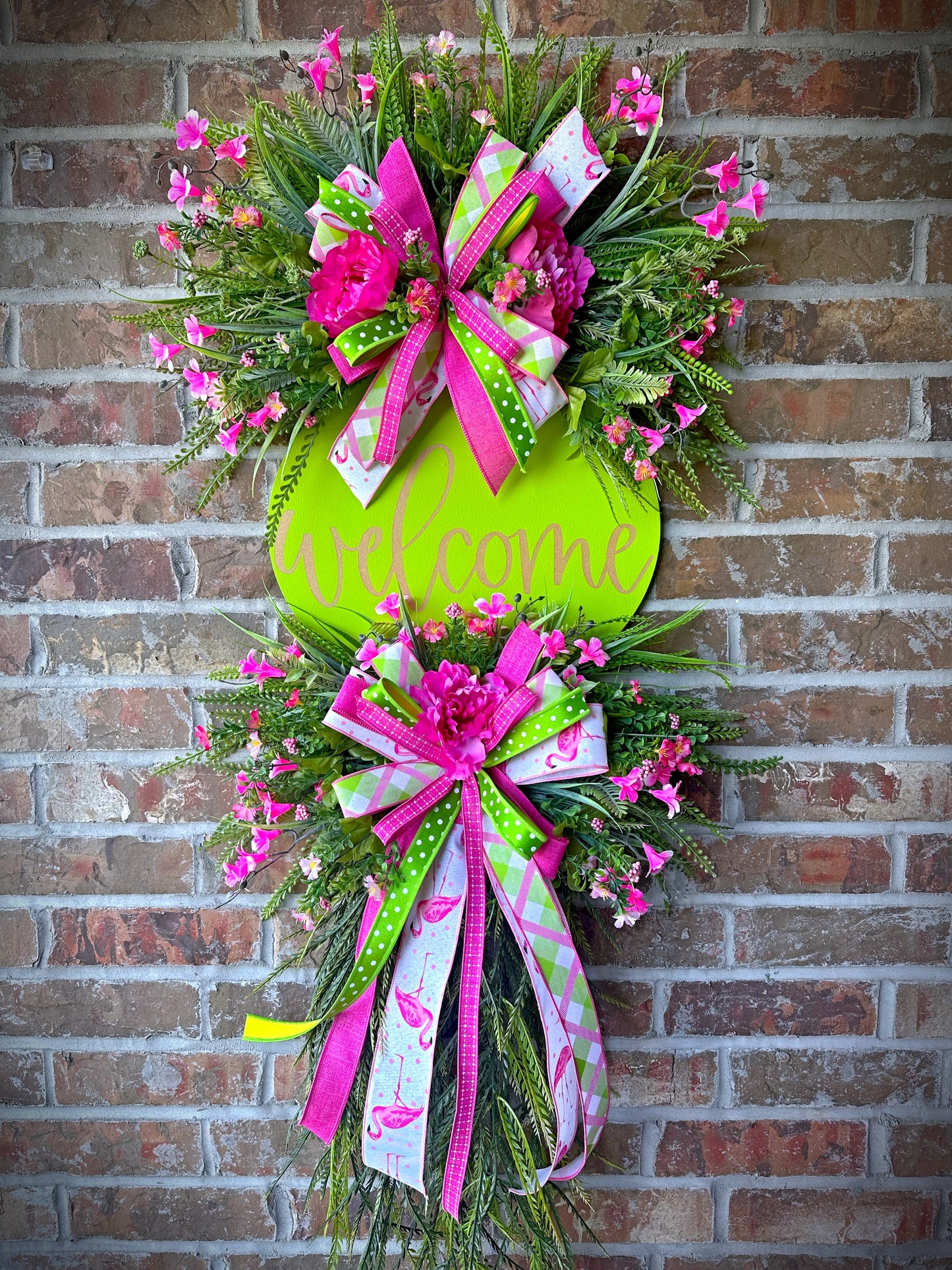 Lime Flamingo Welcome Wreath