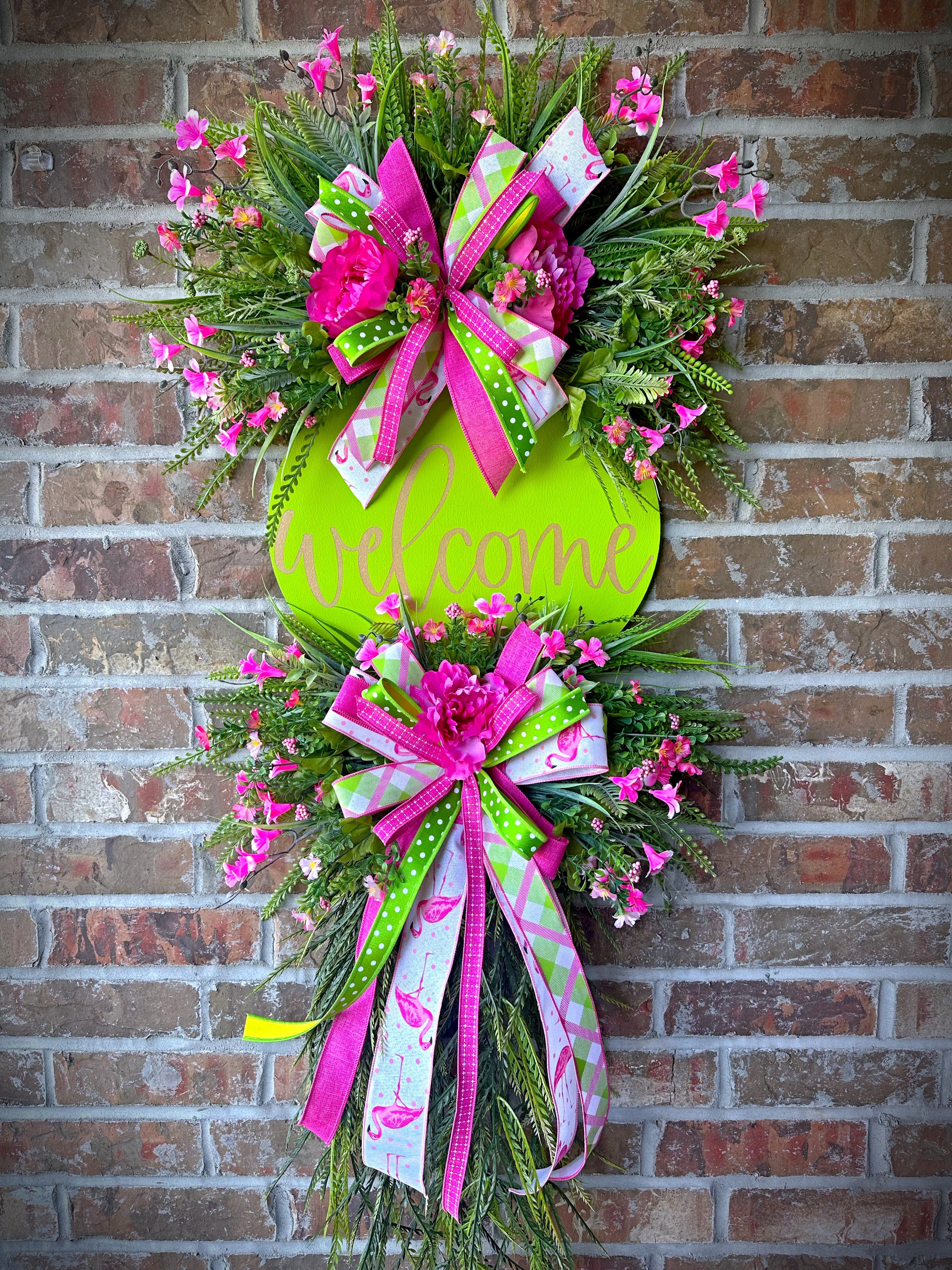 Lime Flamingo Welcome Wreath