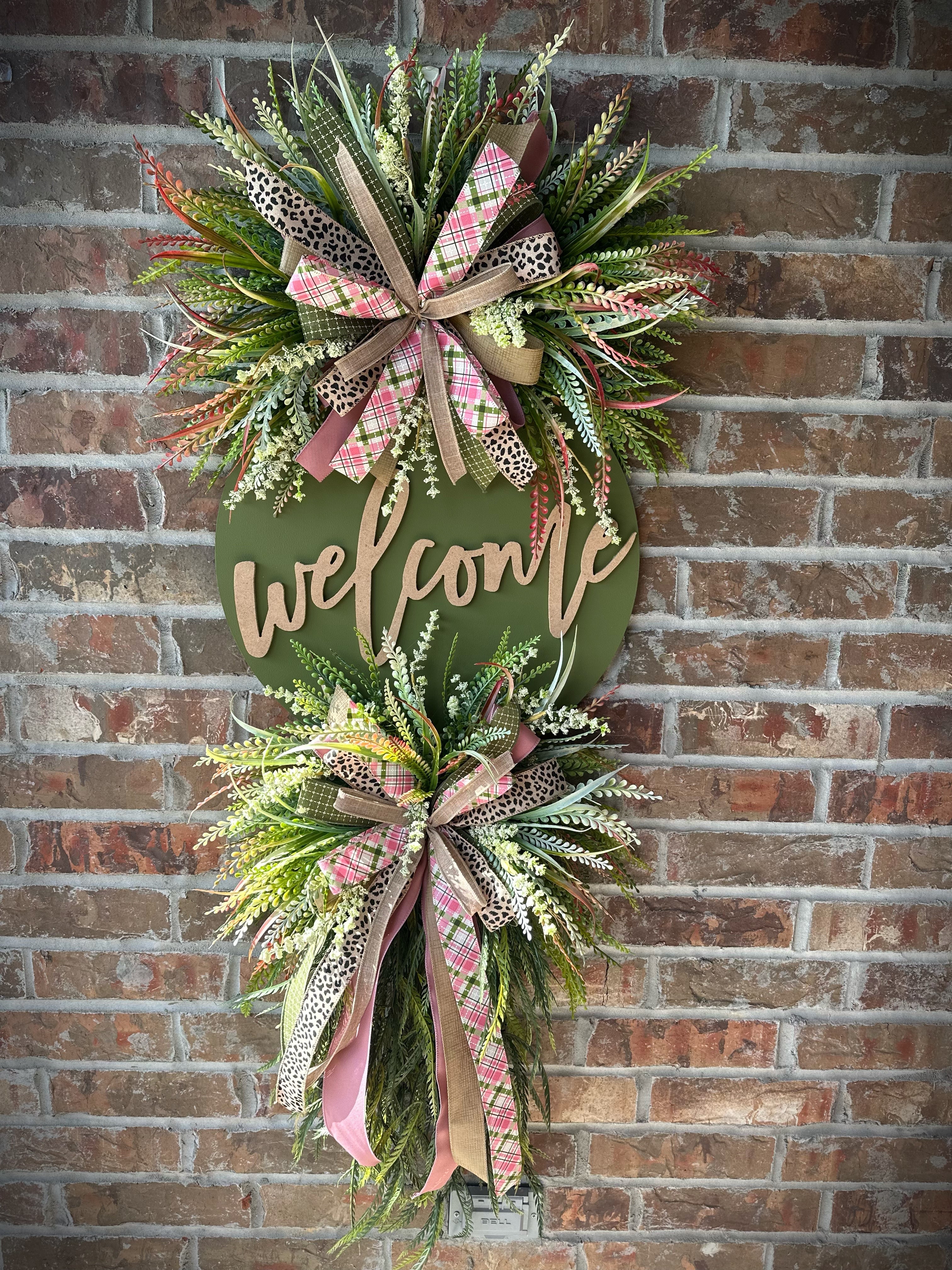 Olive Green plaid Welcome Wreath