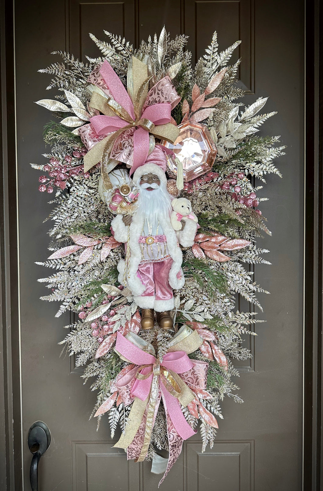 Pink Black Santa Wreath