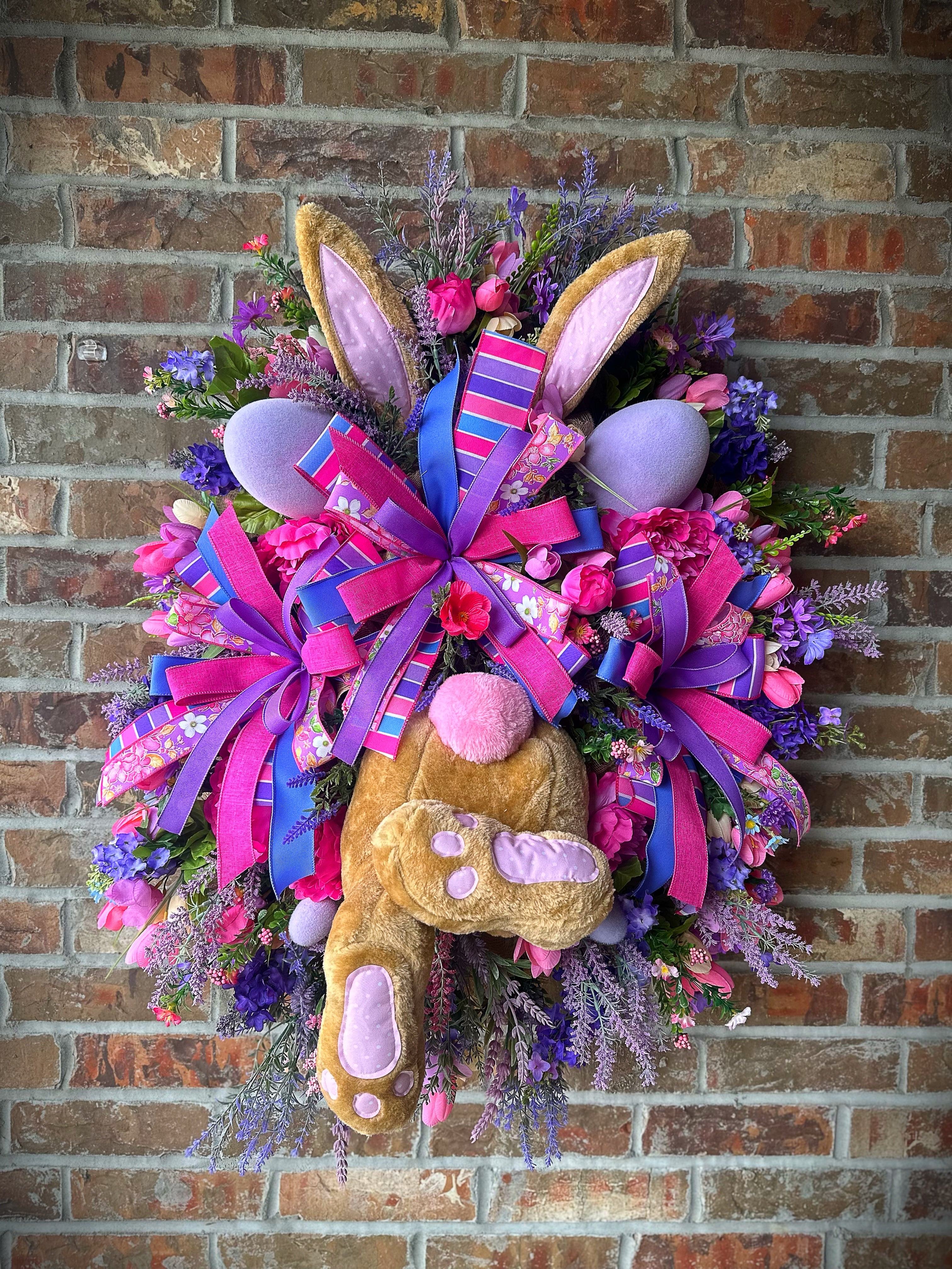 Pretty in Pink and Purple Bunny Butt Easter Wreath