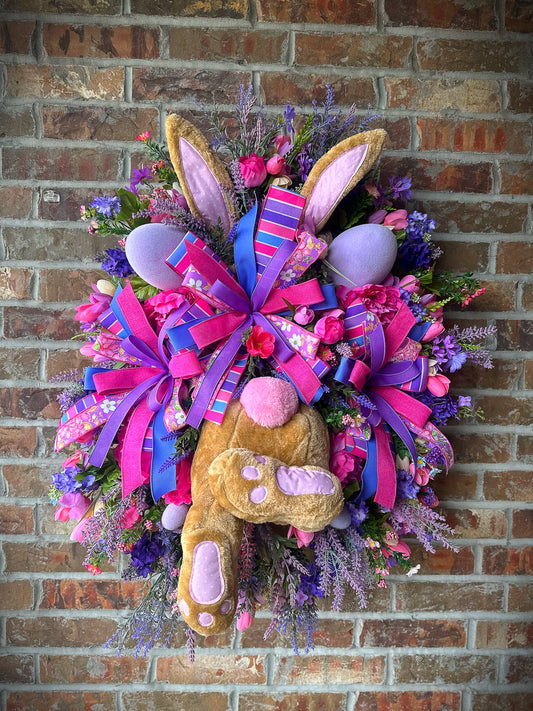 Pretty in Pink and Purple Bunny Butt Easter Wreath