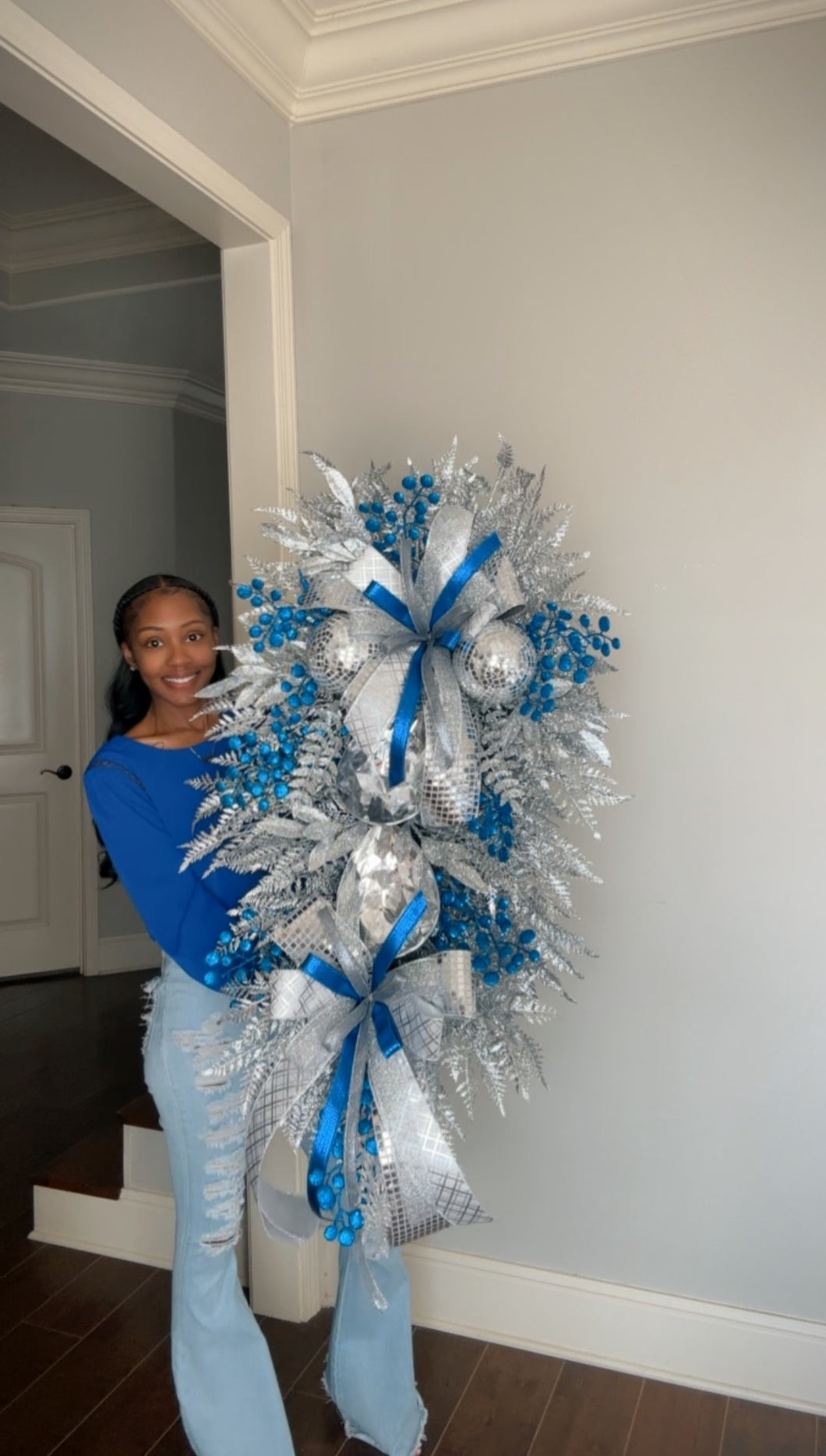 Silver/ Blue Christmas Wreath