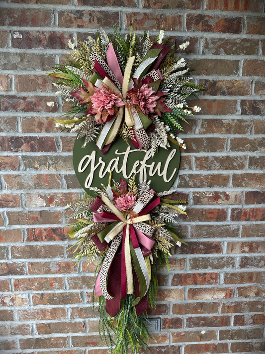 Blush & Burgundy “Grateful” Wreath