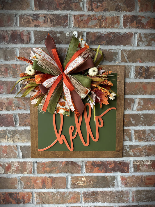 Rustic Green Square Hello Door Hanger
