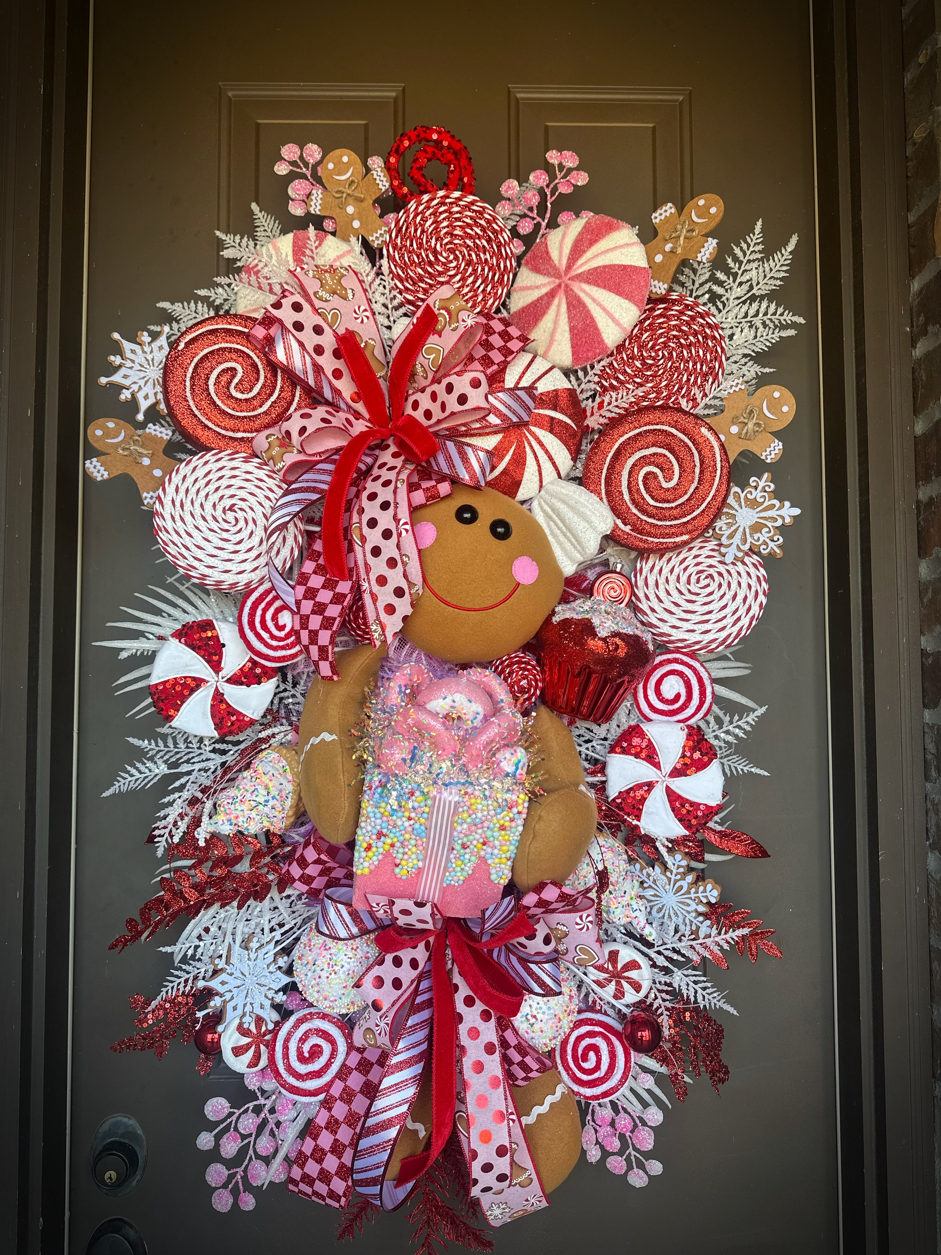 Peppermint Gingerbread Girl Swag Wreath
