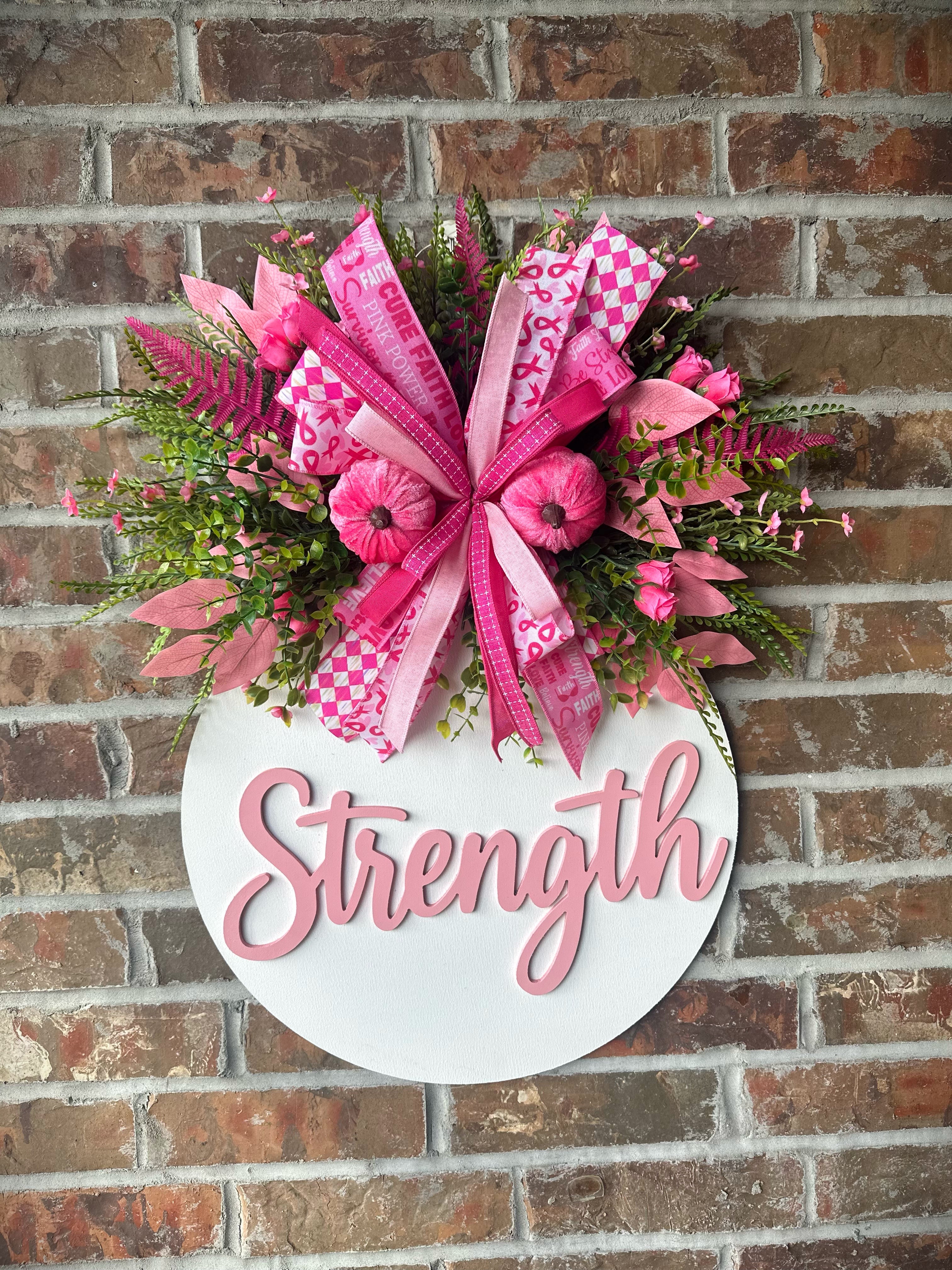 Strength Breast Cancer Awareness Door Hanger – White Base