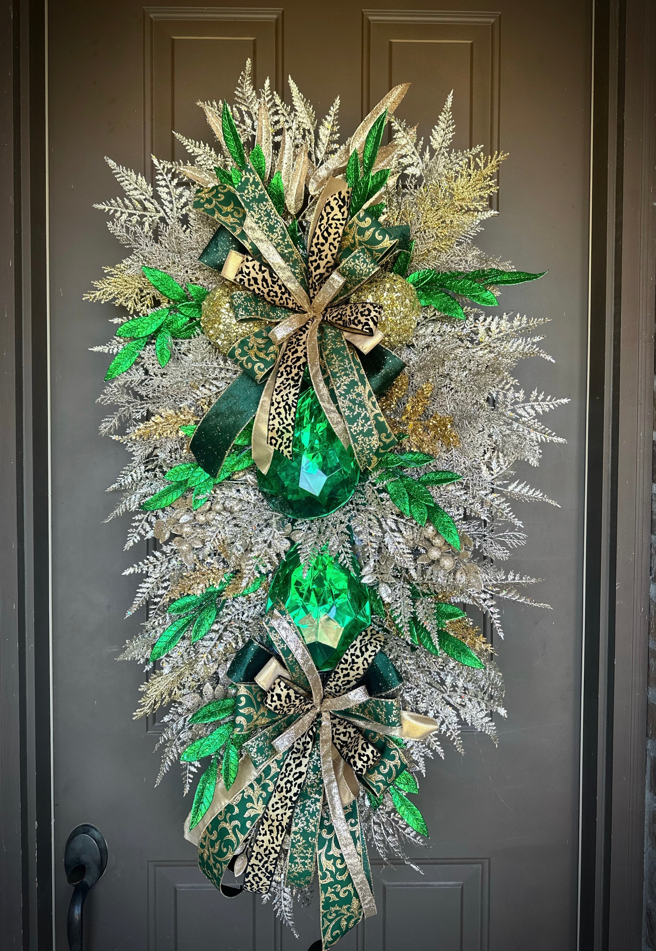 Green/ Gold/ Cheetah Luxury Swag Wreath