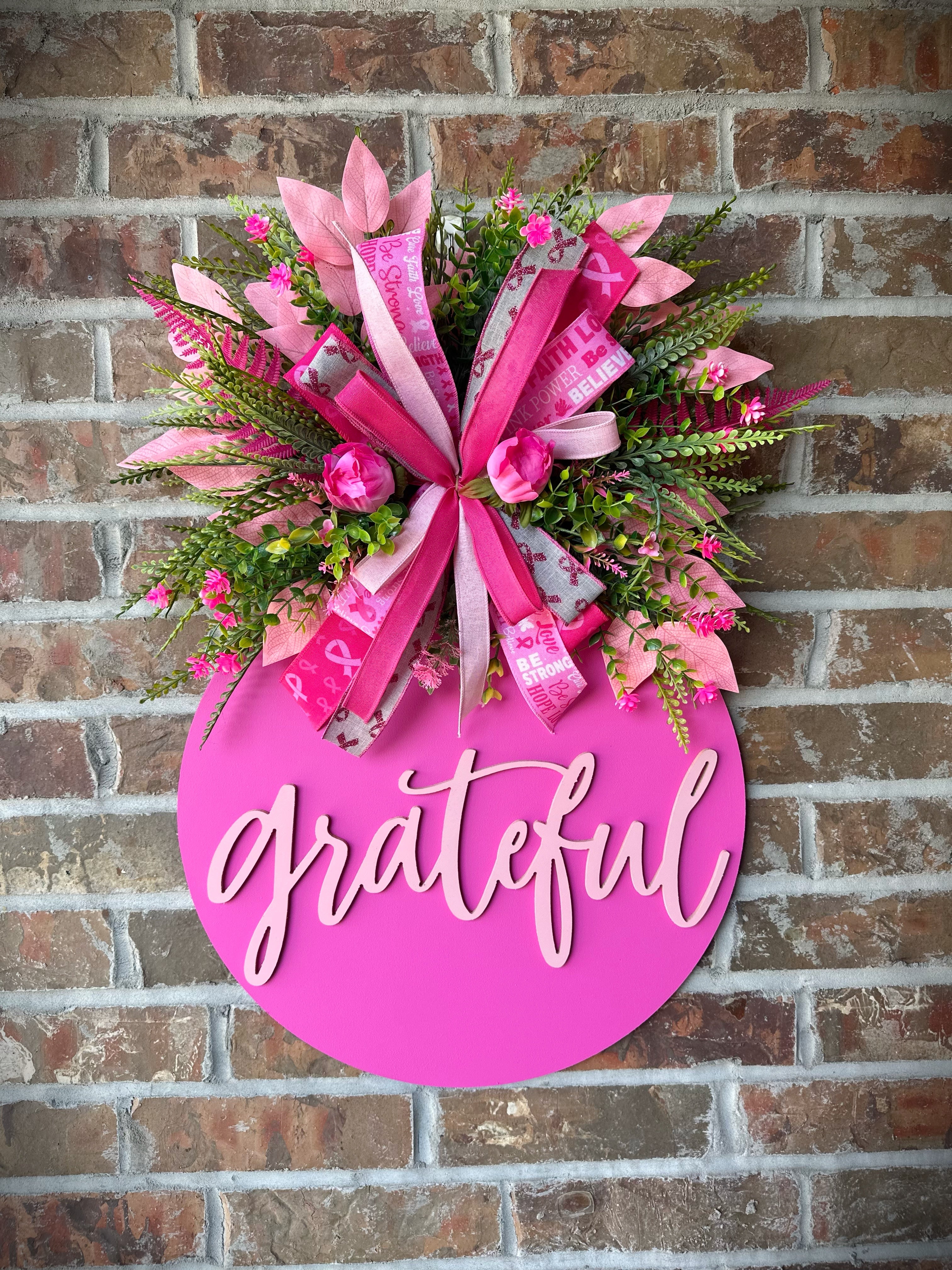 Pretty in Pink Grateful Breast Cancer Awareness Door Hanger