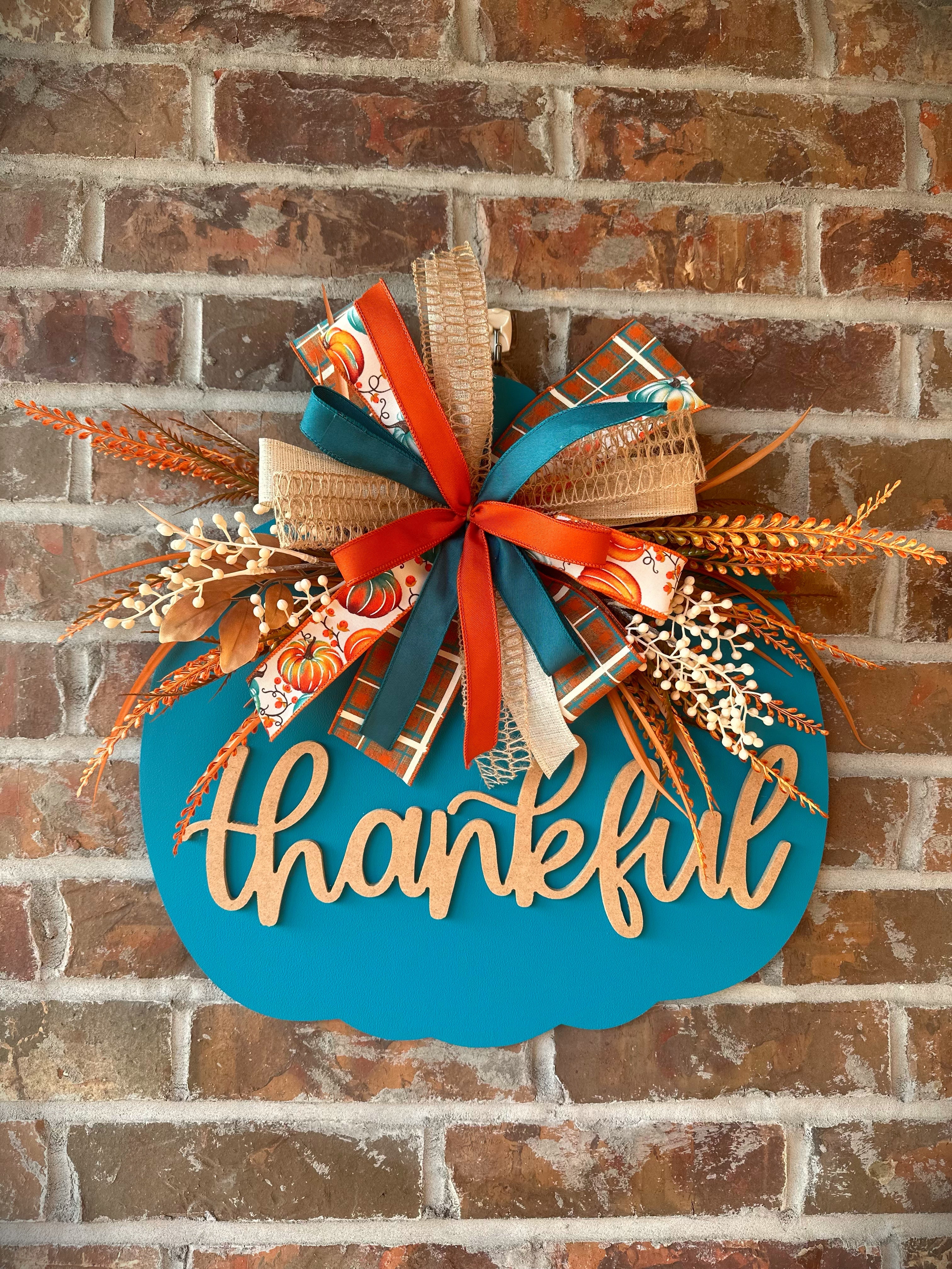 Teal Pumpkin with Thankful Sign