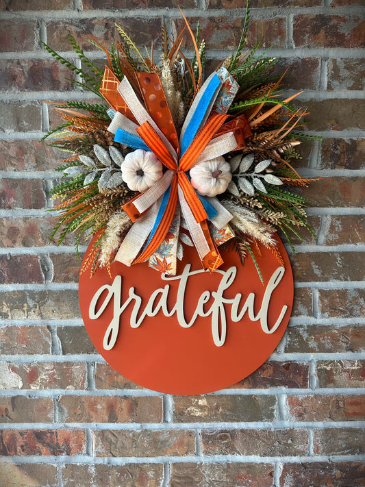 🍂 Pumpkin Spice Grateful Door Hanger