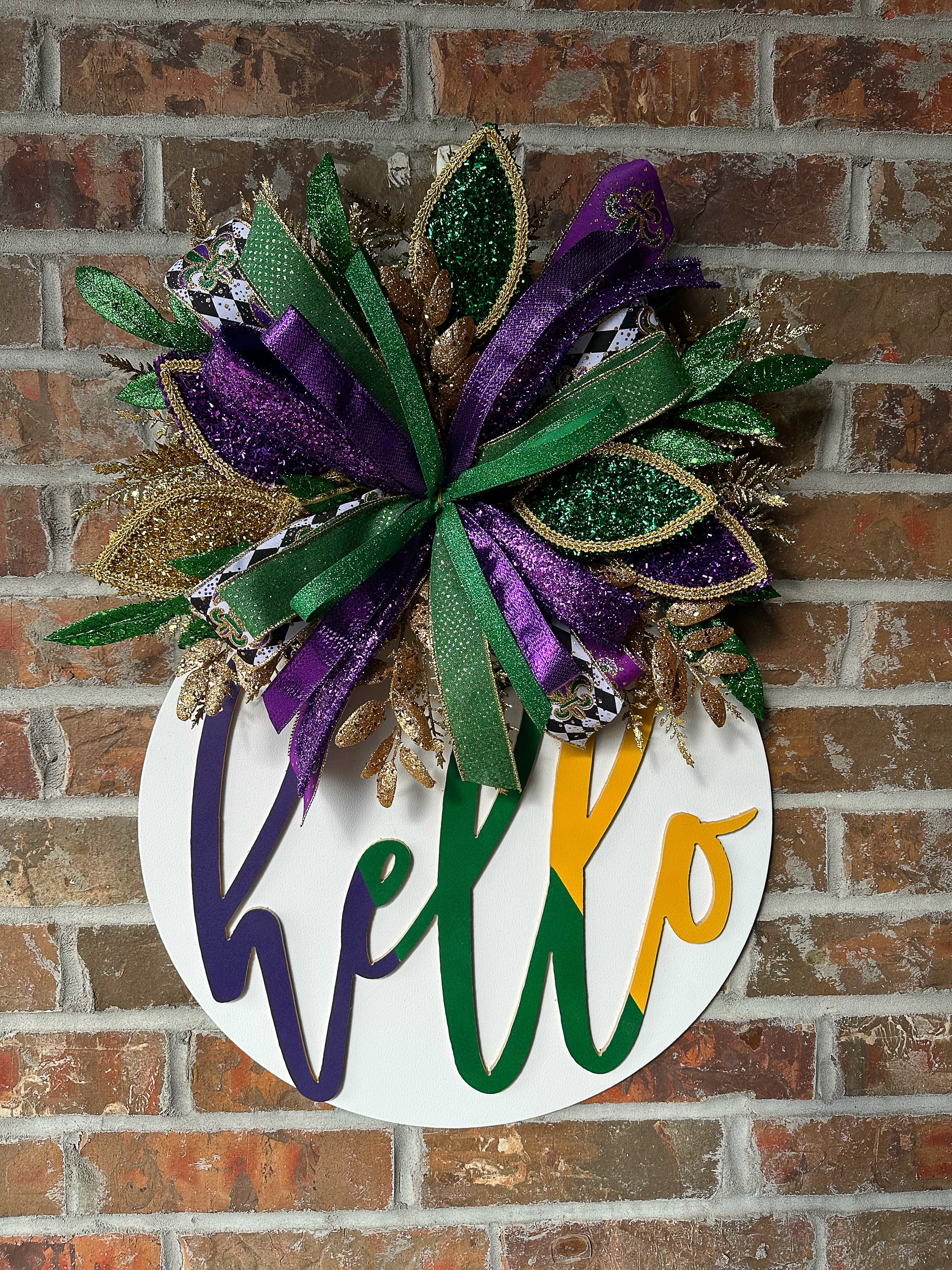Mardi Gras Hello Door Hanger 💜💚💛