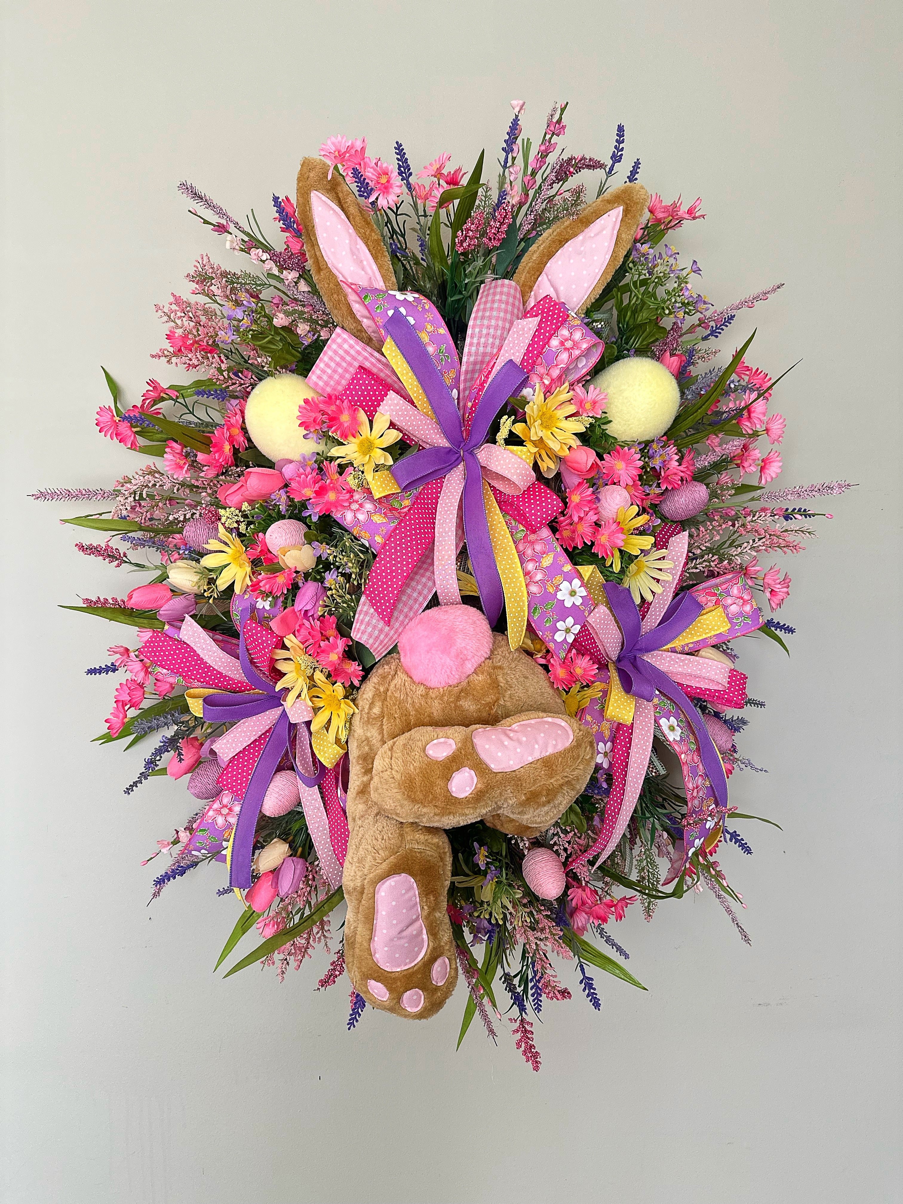 Pink/ Purple/ Yellow Bunny Butt Wreath