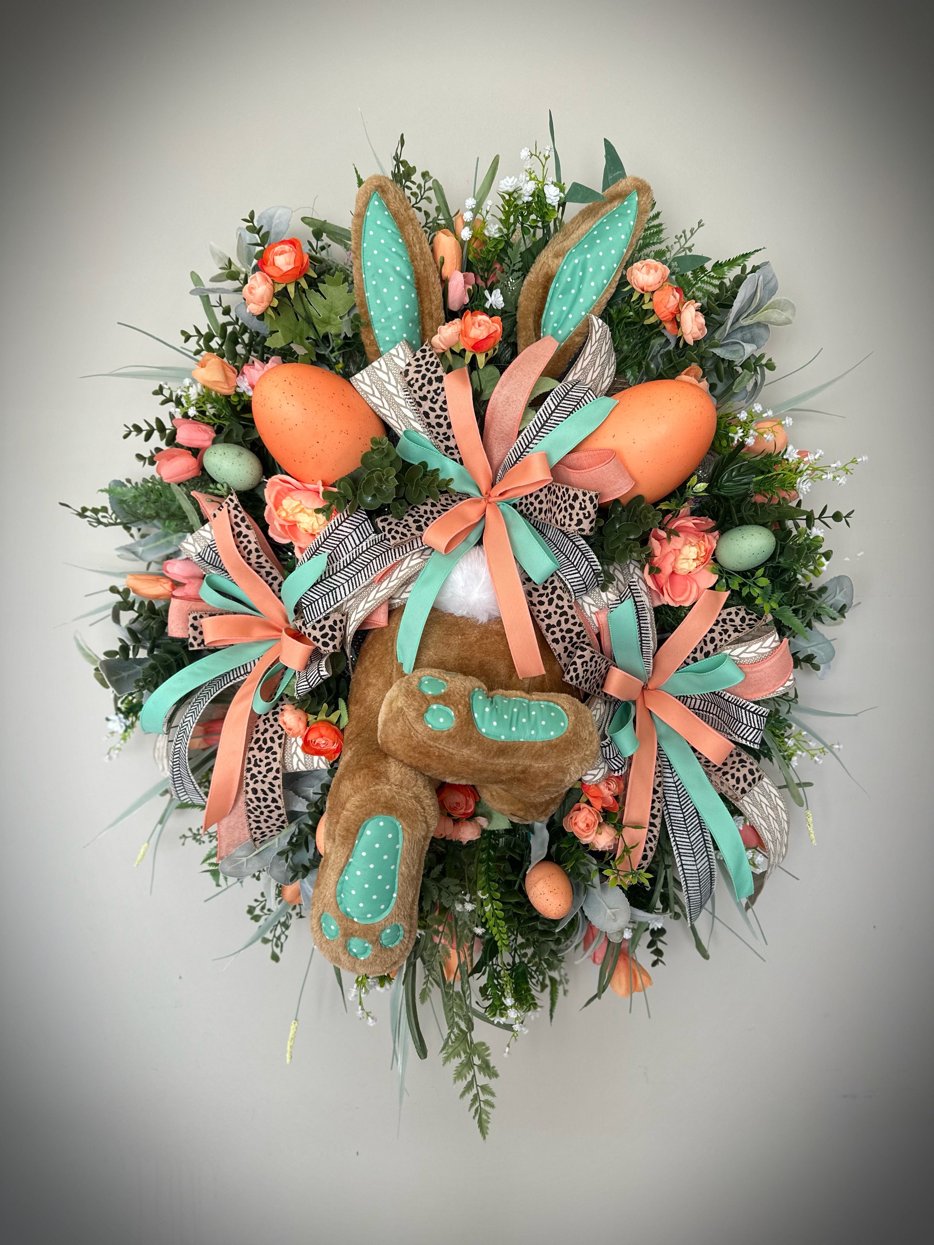 Peachy Mint Bunny Butt Wreath