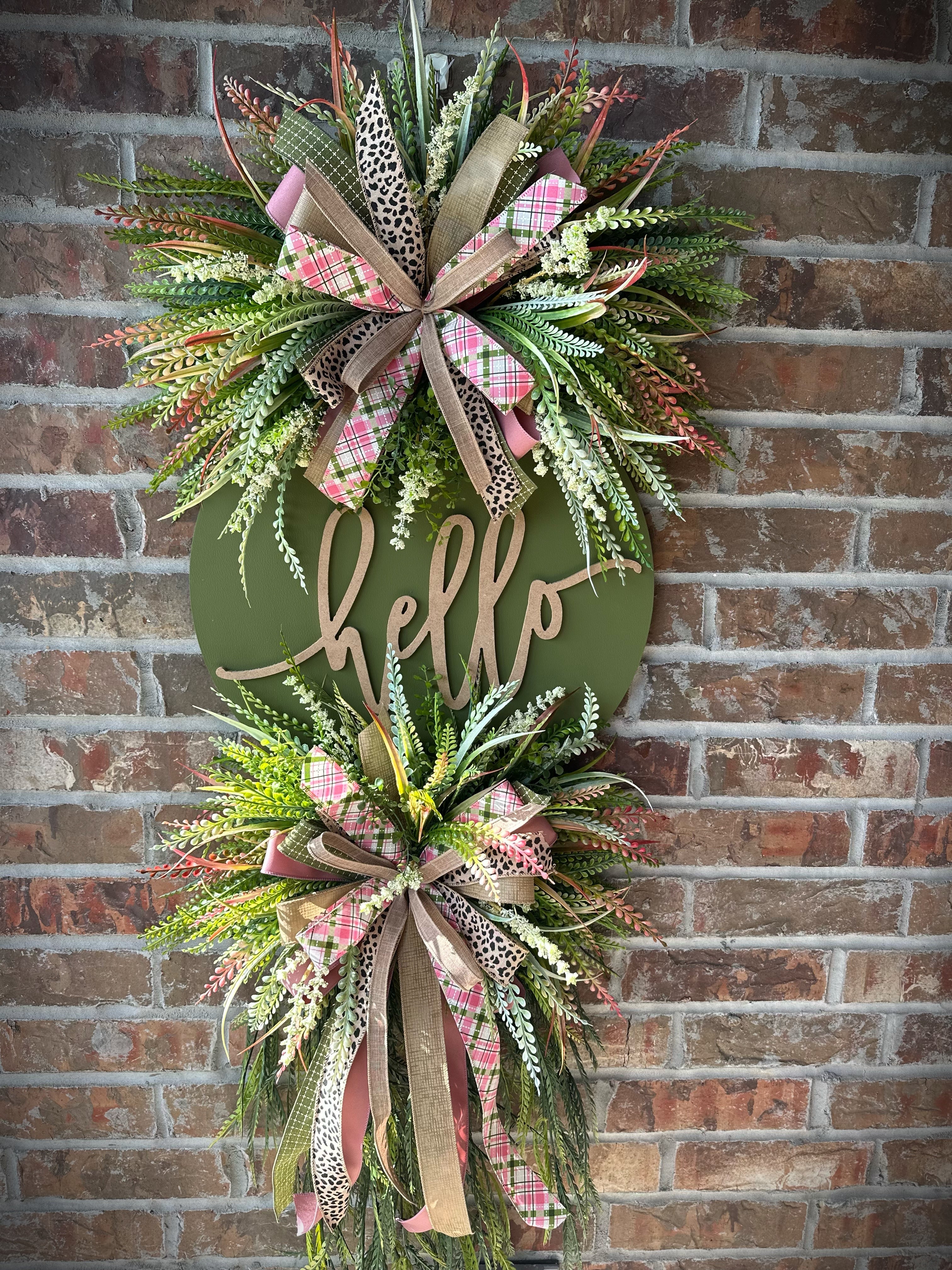 Hello Plaid Olive Green Wreath