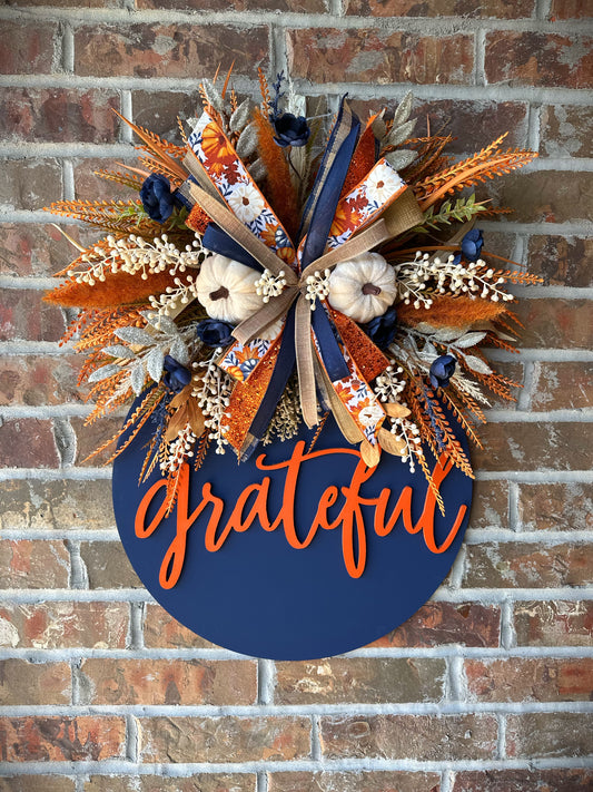Navy Harvest Grateful Door Hanger
