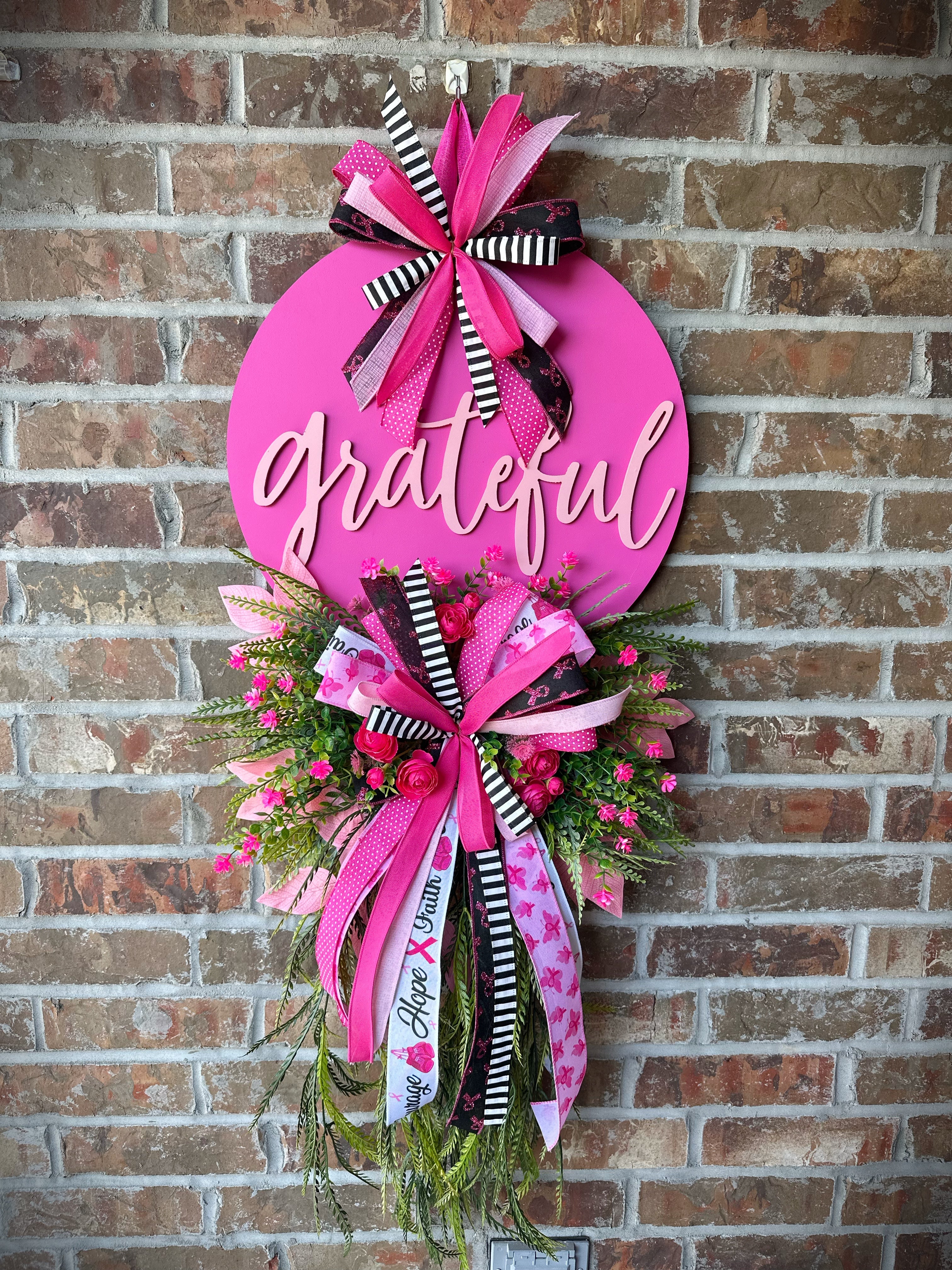 Grateful Breast Cancer Awareness Door Hanger