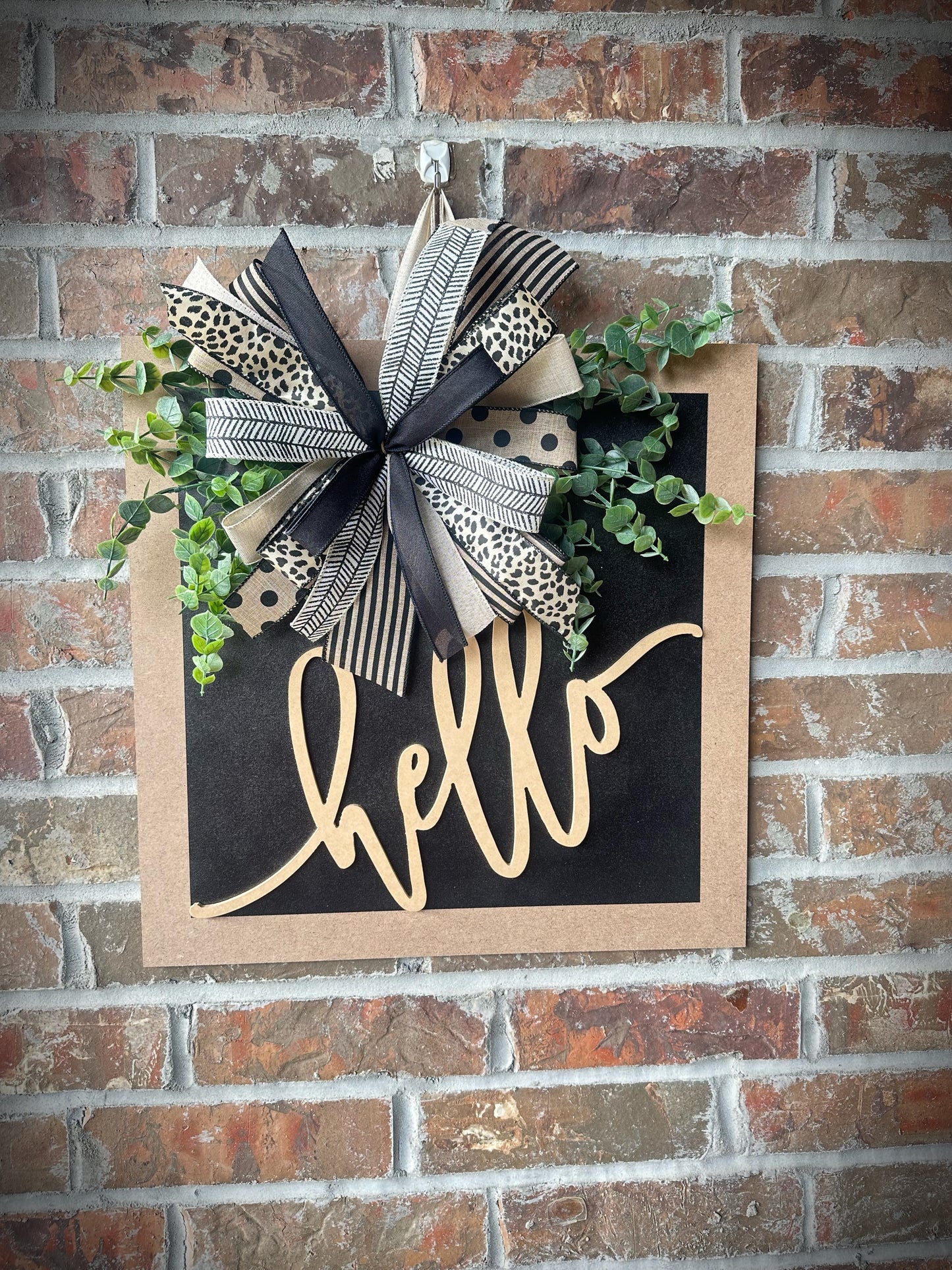 Black hello 3d door hanger