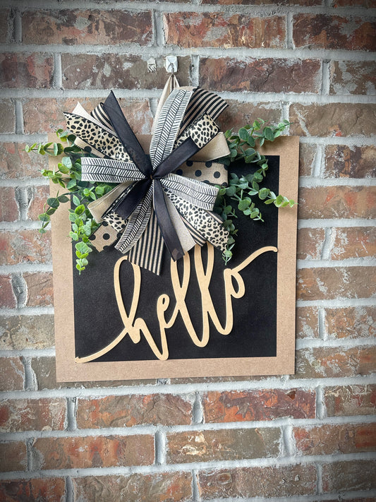 Black hello 3d door hanger