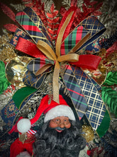 Load image into Gallery viewer, Black Santa Wreath Navy, Red, Green, and Gold
