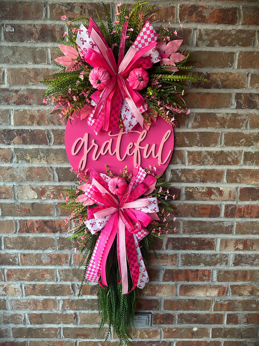 Pink Ribbon Grateful Wreath