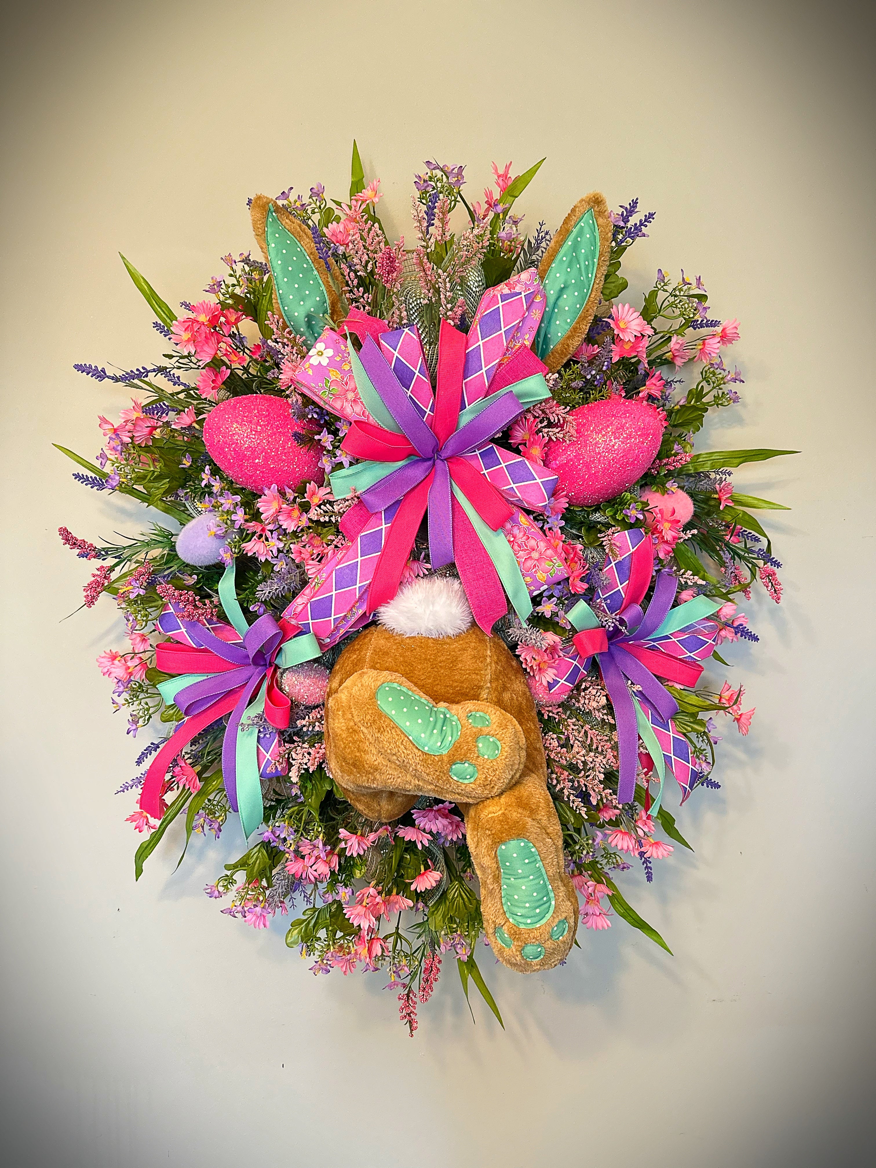 Mint Green/Pink/Purple Easter Bunny Butt wreath