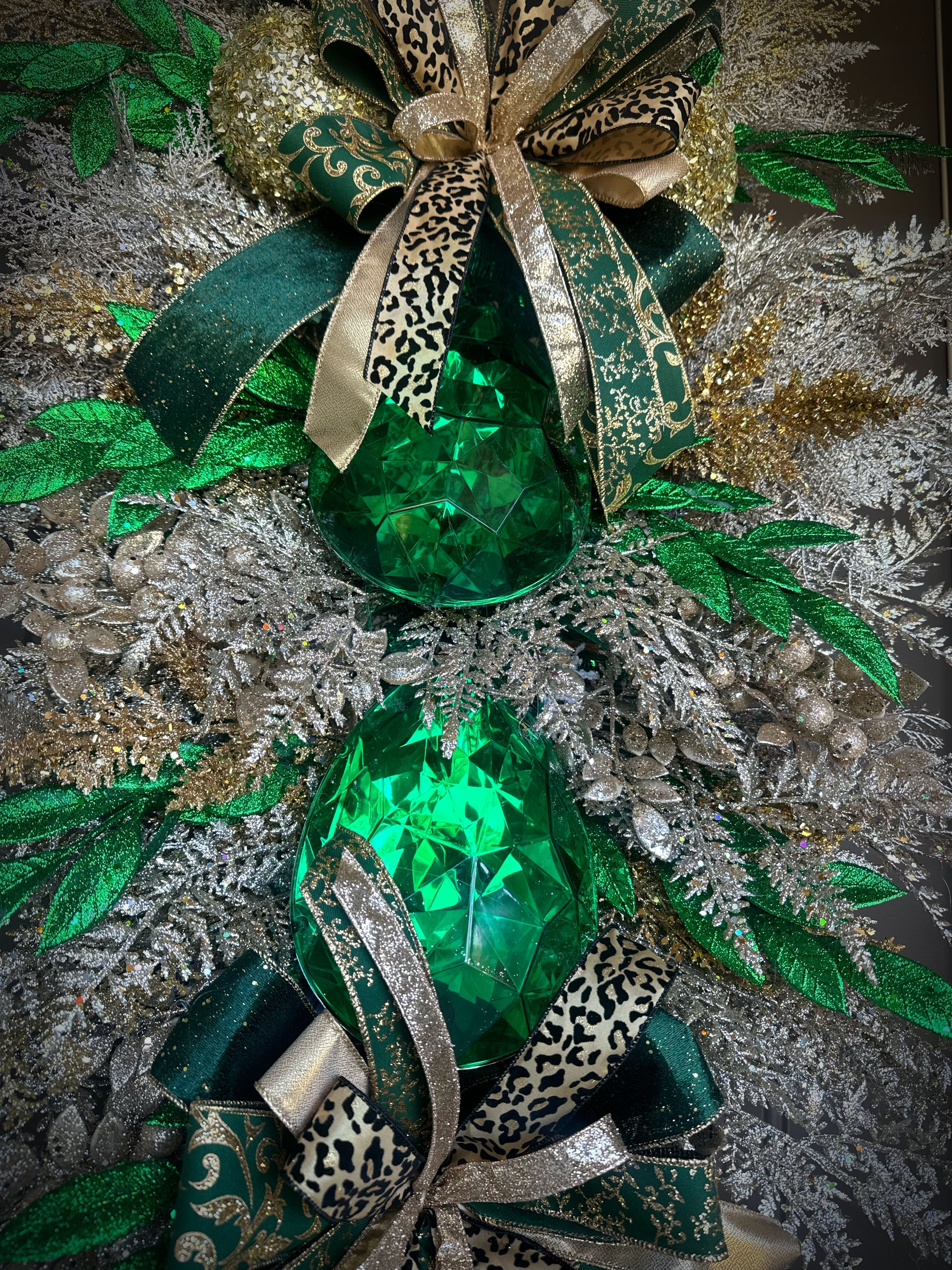 Green/ Gold/ Cheetah Luxury Swag Wreath