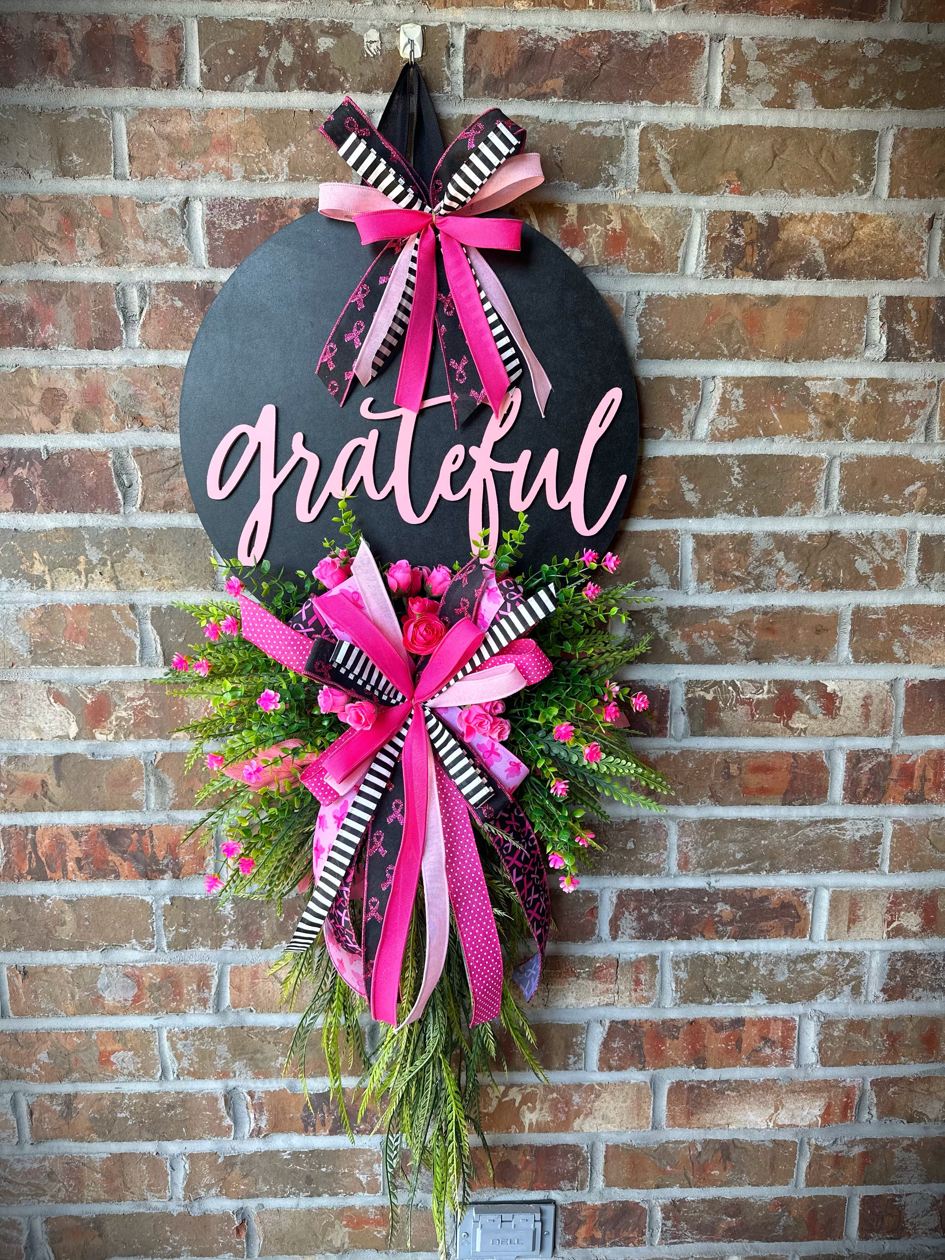 Grateful Breast Cancer Awareness Door Hanger