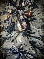 White/Navy/Silver football Christmas wreath