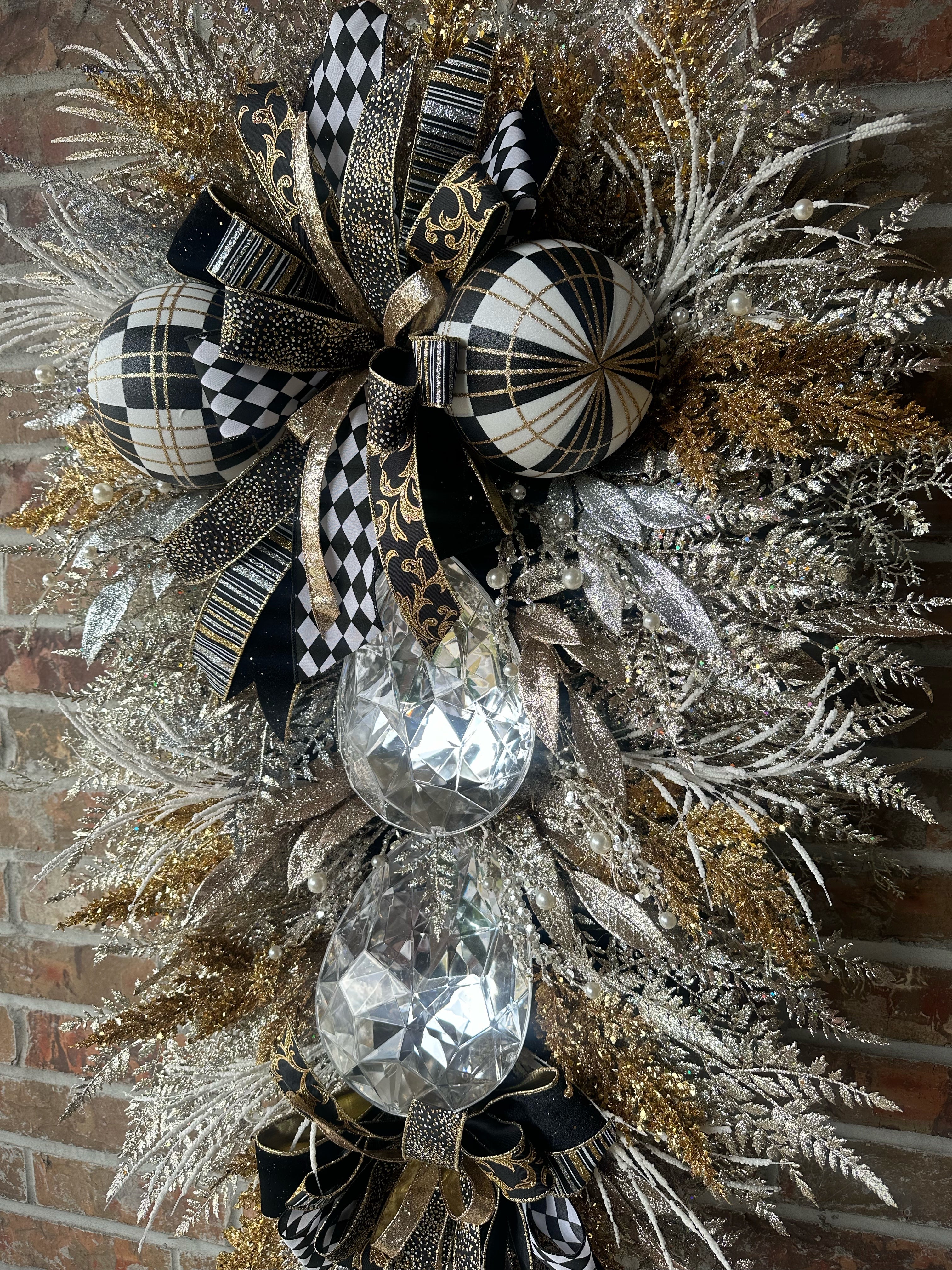 Black/ Silver/ Gold White swag wreath