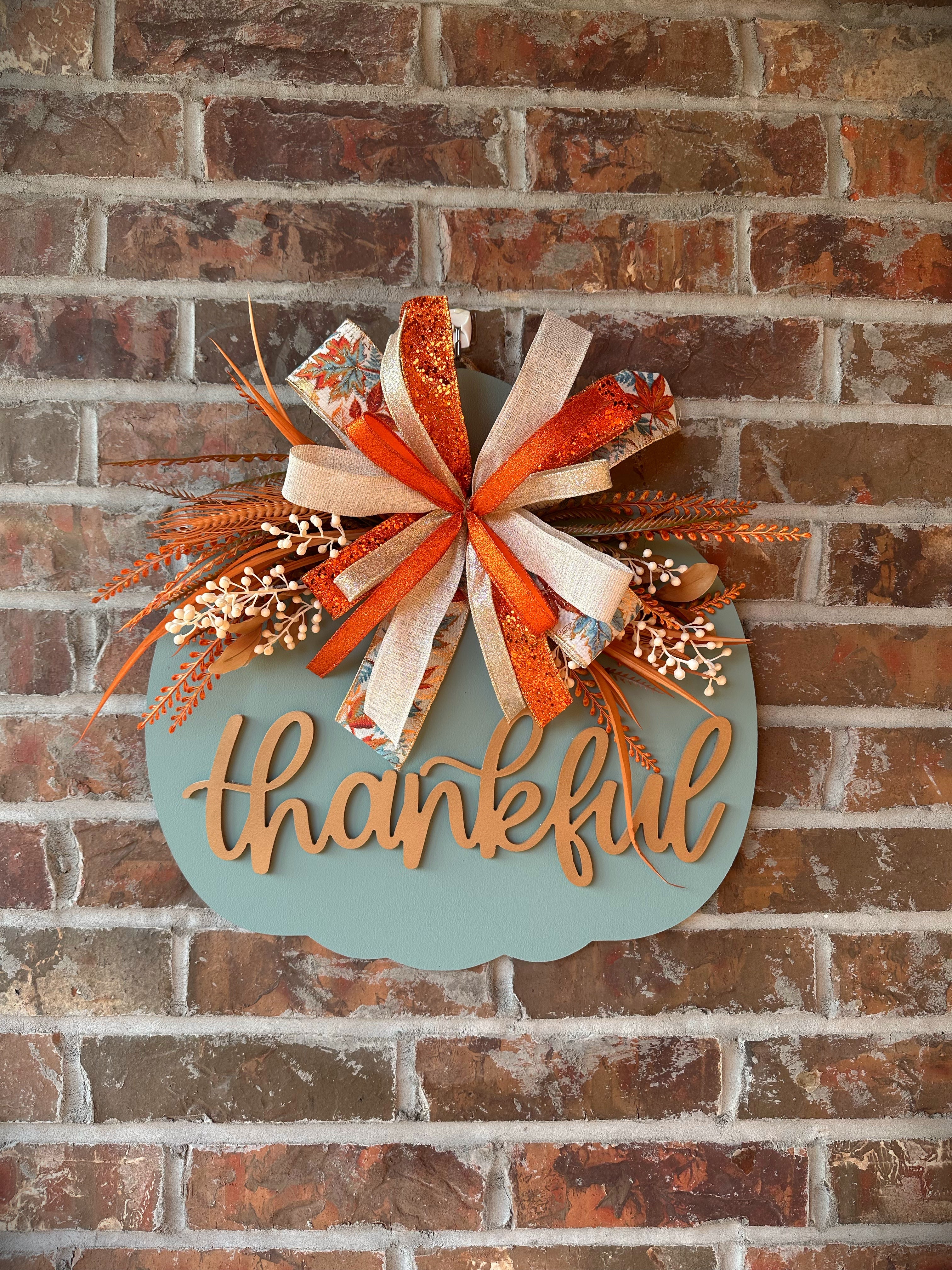 Sage Green Pumpkin with Thankful Sign