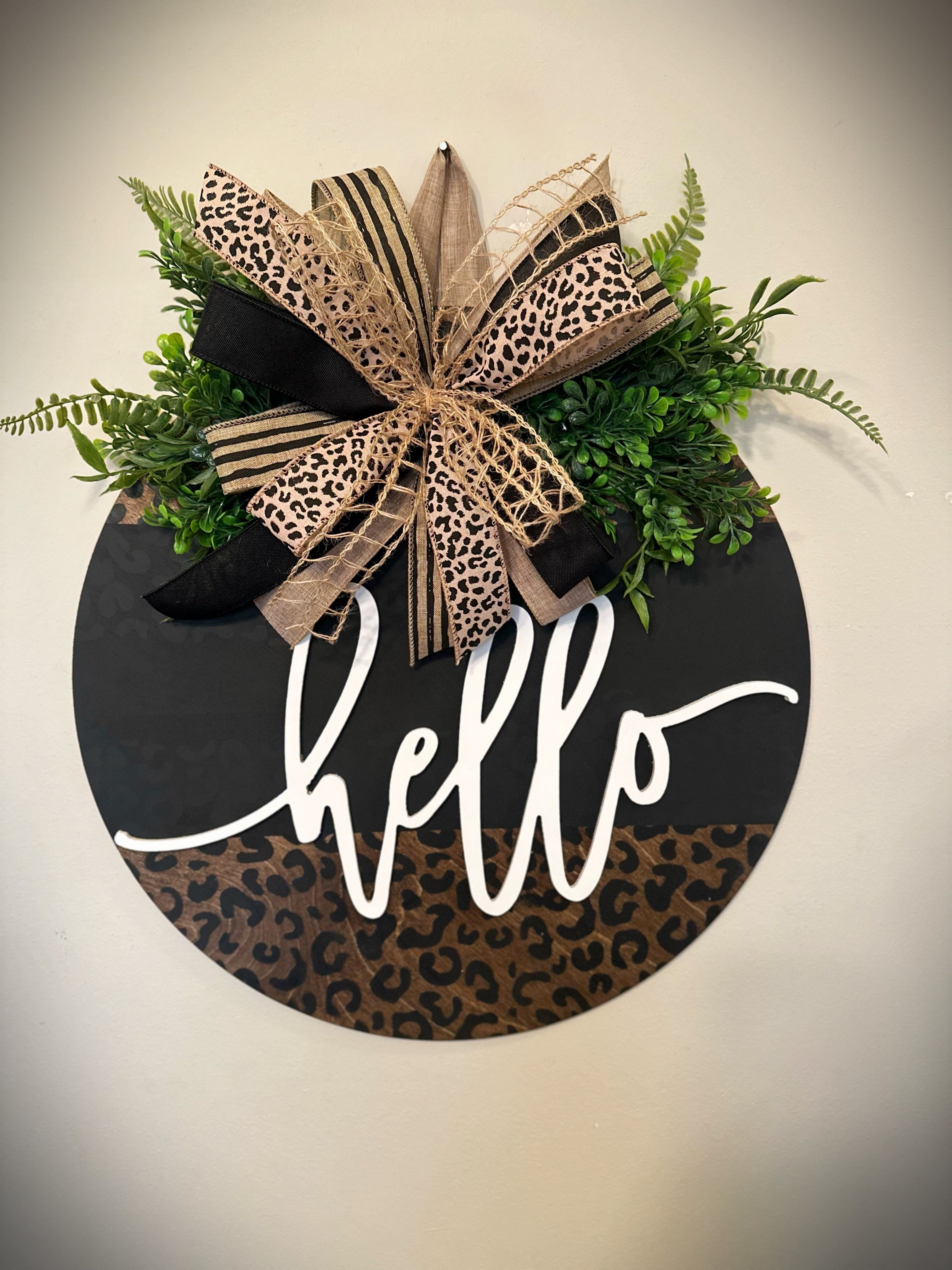 Hello cheetah print door hanger