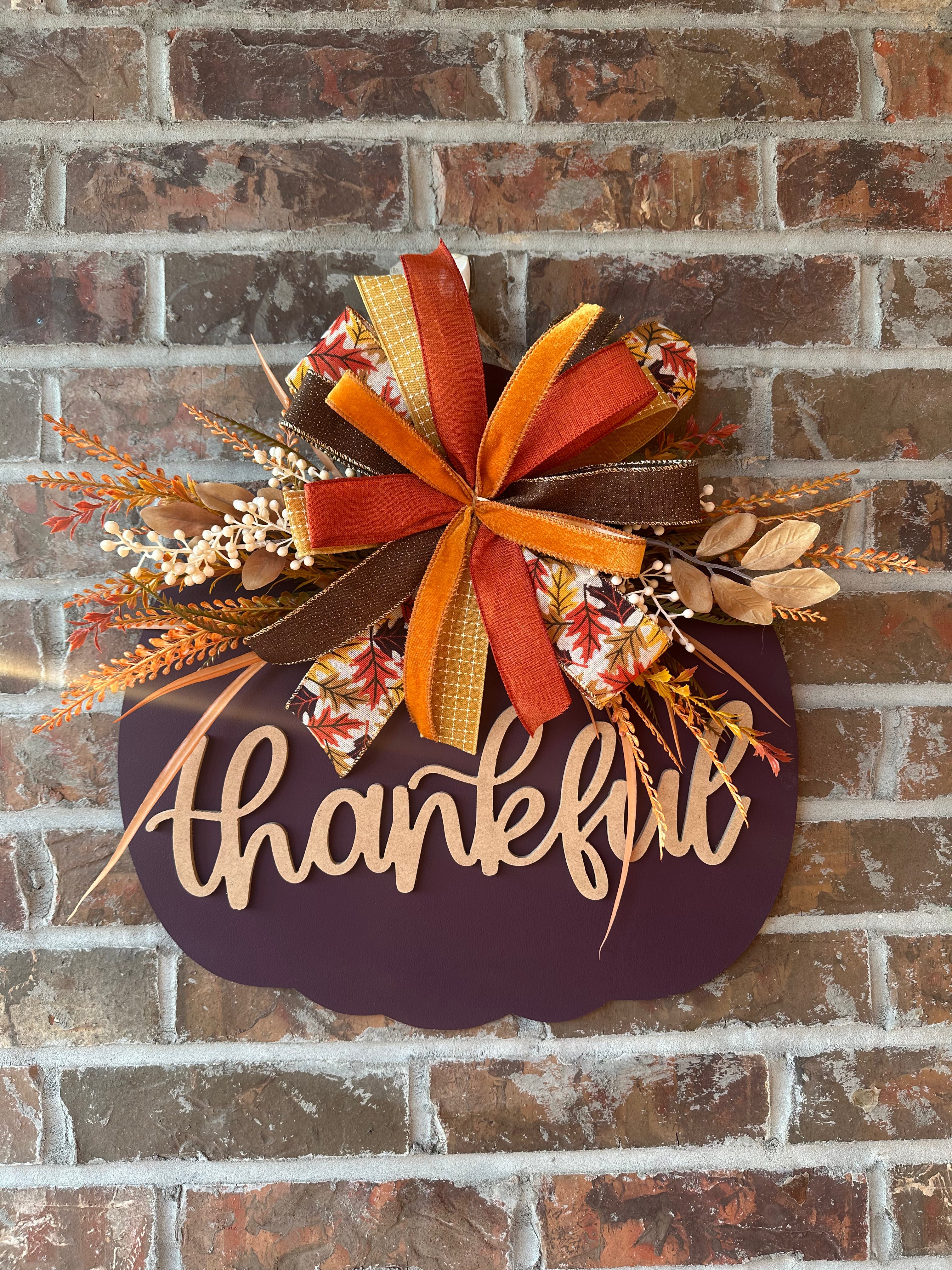 Plum Pumpkin with Thankful Sign