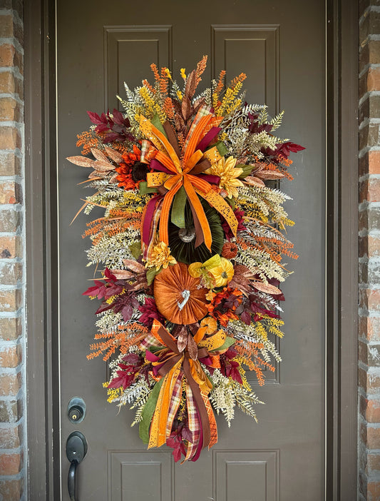 Autumn Harvest Pumpkin Swag Wreath