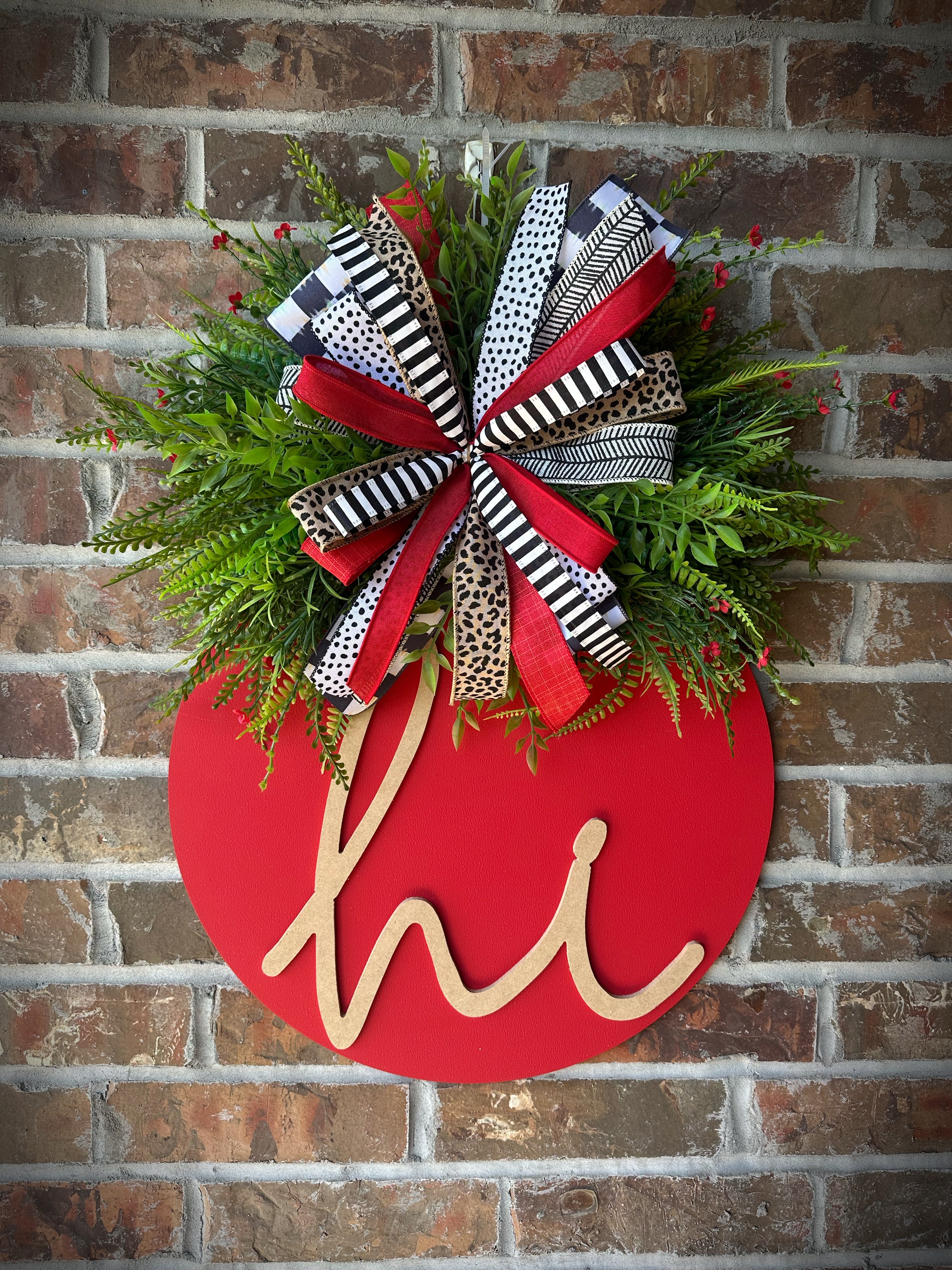 Bold Red “Hi” Door Hanger