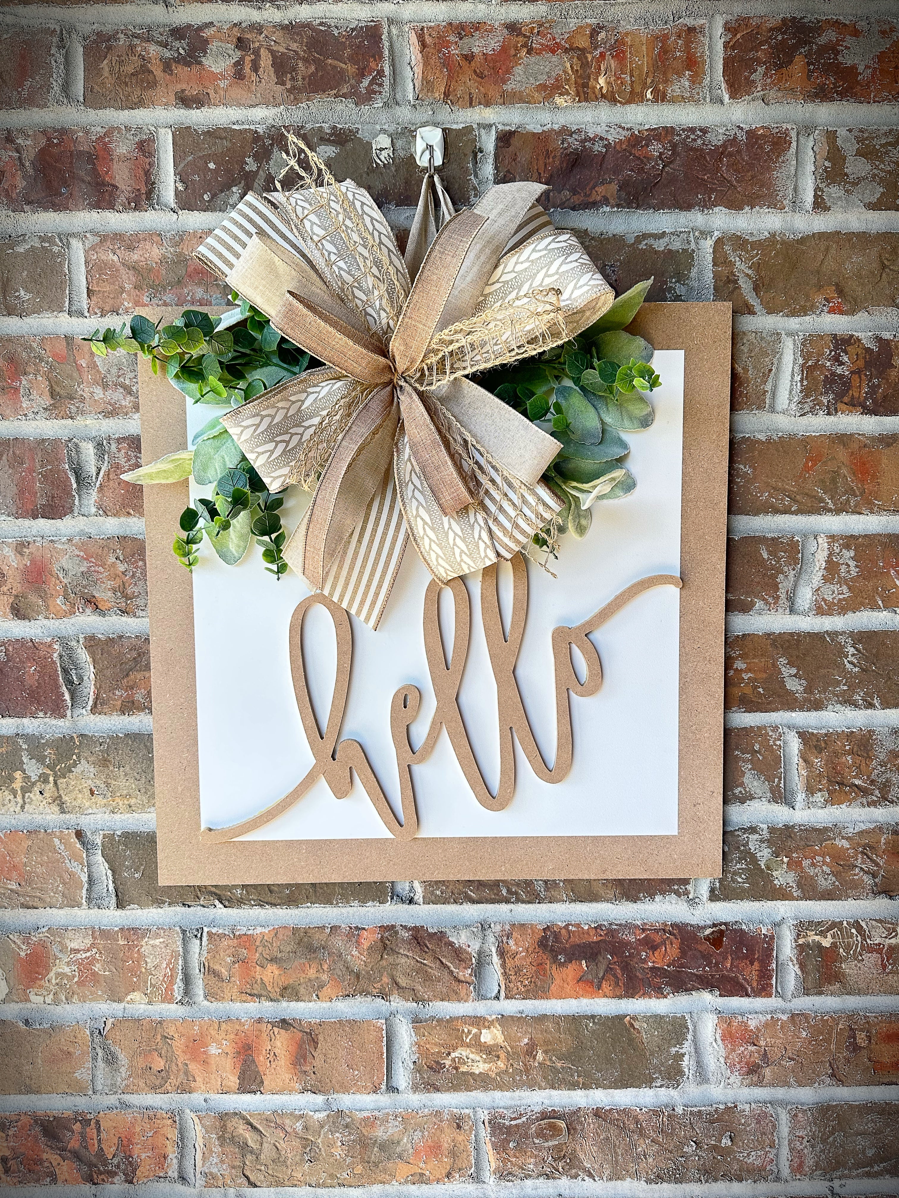 Natural white hello 3D door hanger