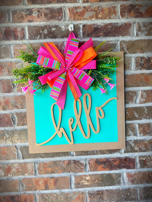 Turquoise Square Hello Door Hanger